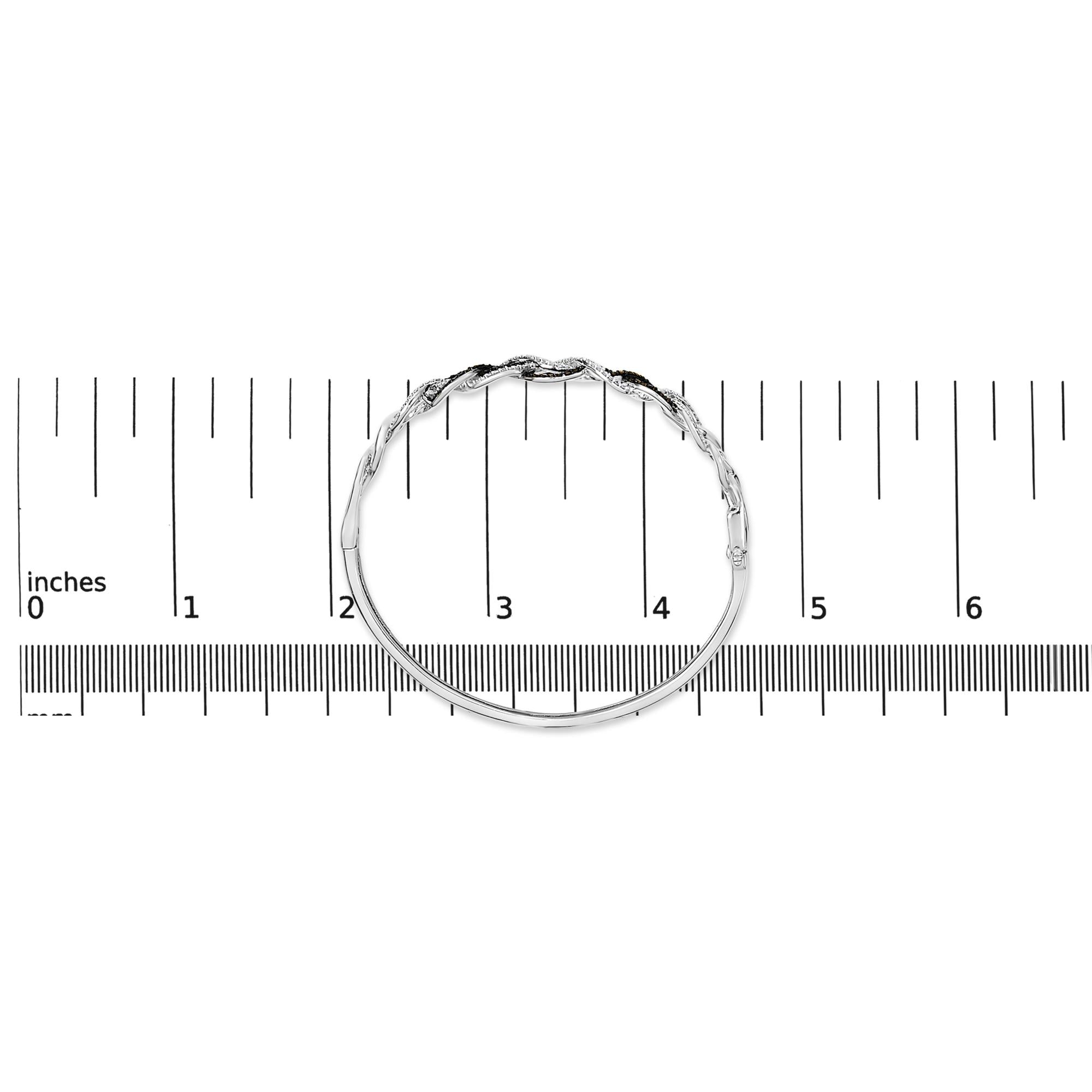 .925 Sterling Silver 3/8 Cttw White and Black Diamond Swirl Bangle Bracelet (Black Color, I3 Clarity) - 7.75" Inches - Friggin Jewelry