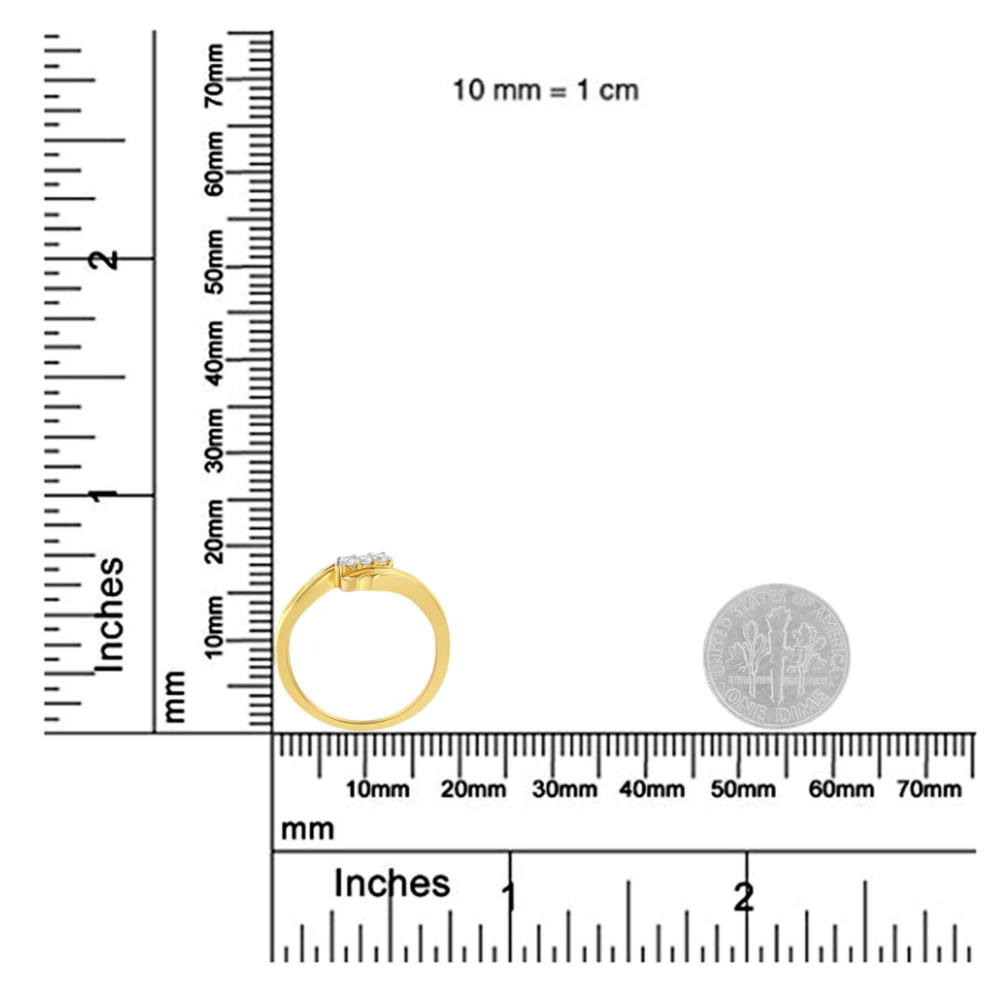 10K Yellow Gold over .925 Sterling Silver 1/10 Cttw Diamond Three-Stone Bypass Fashion Cocktail Ring ( I-J Color, I2-I3 Clarity) - Friggin Jewelry
