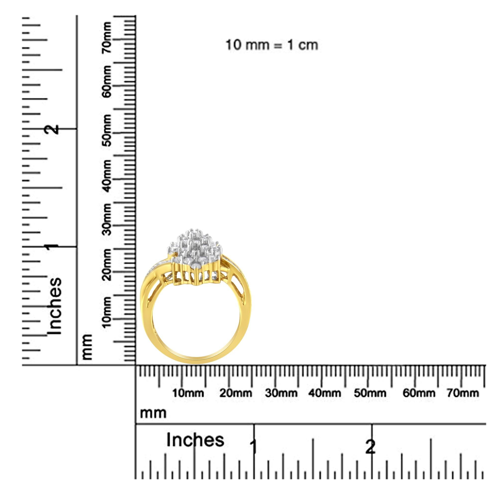 Anello con diamanti taglio baguette e rotondo in oro giallo 10 carati (1 1/10 ct, colore HI, purezza SI2-I1) - Friggin Jewelry