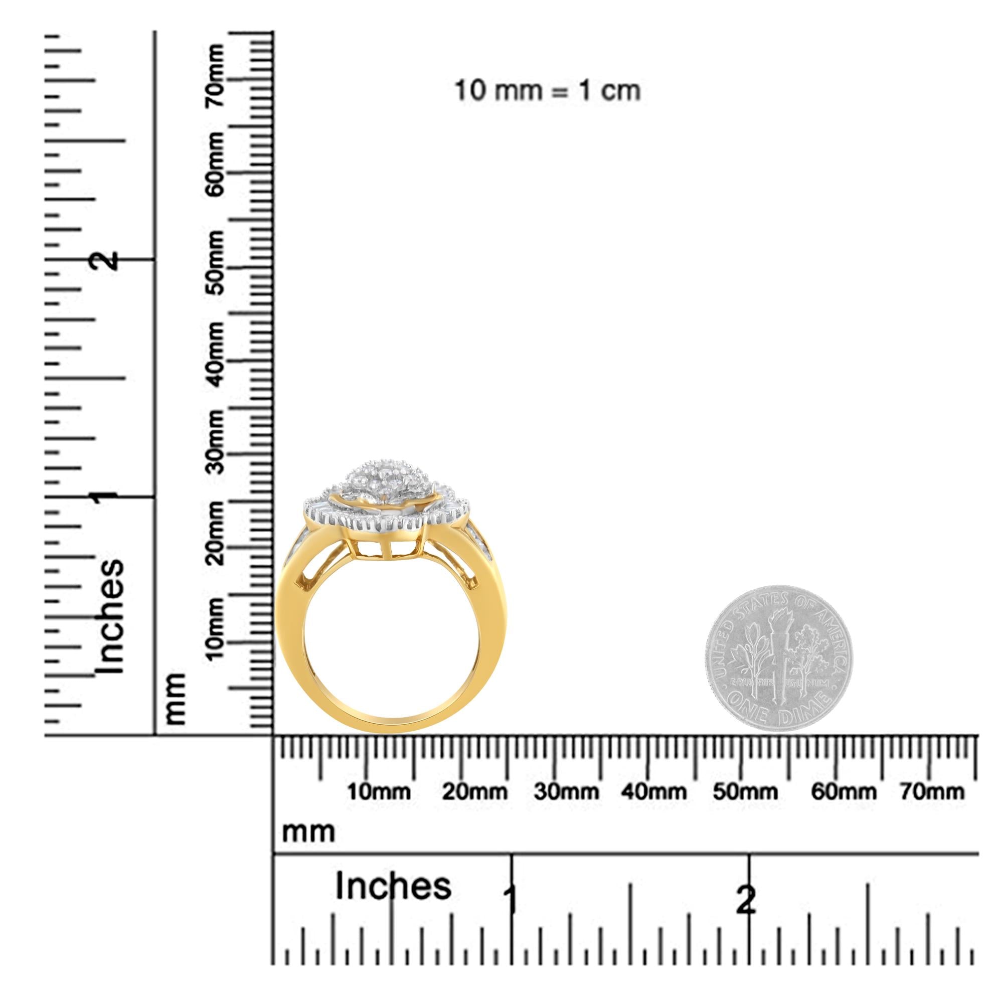 10KT Yellow Gold Round and Baguette Cut Diamond Ballerina Ring (1 cttw, I-J Color, SI1-SI2 Clarity) - Friggin Jewelry