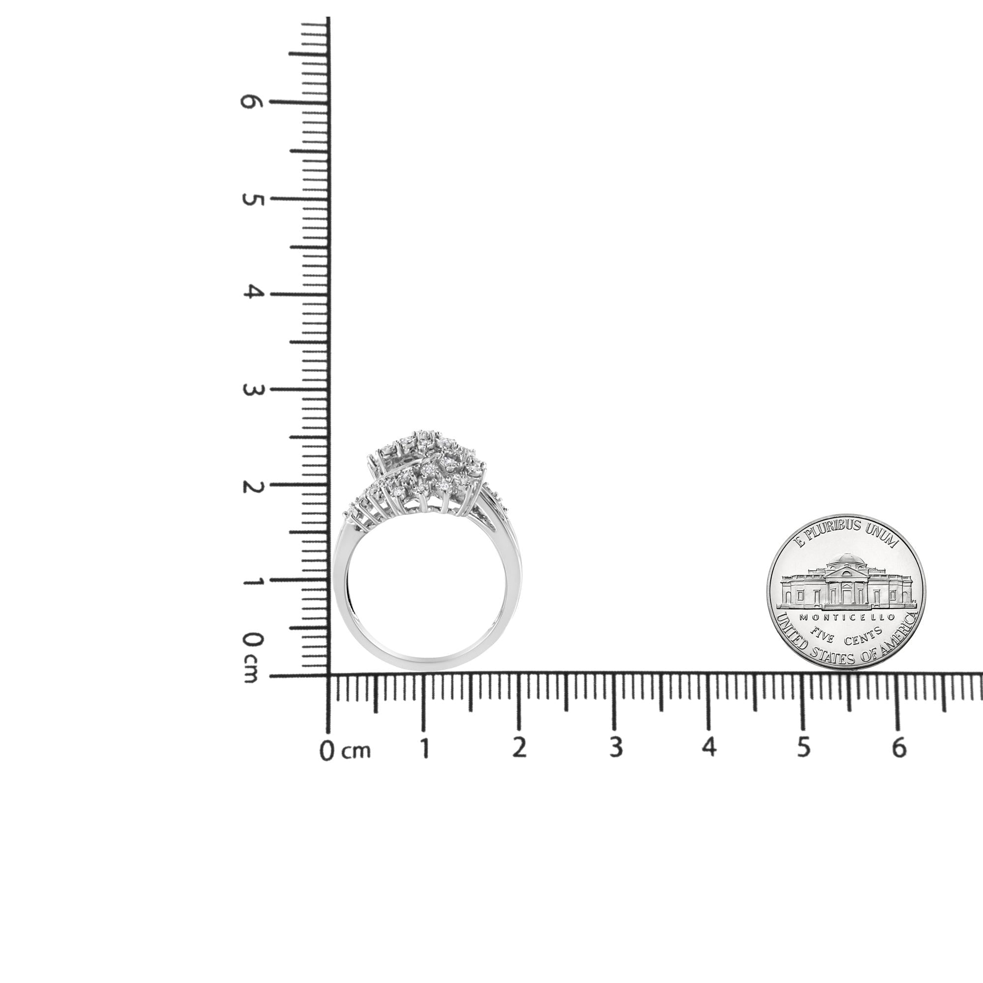 10K White Gold 1/2 Cttw Round and Baguette-Cut "S" Shaped Bypass Cocktail Ring (I-J Color, I1-I2 Clarity) - Friggin Jewelry
