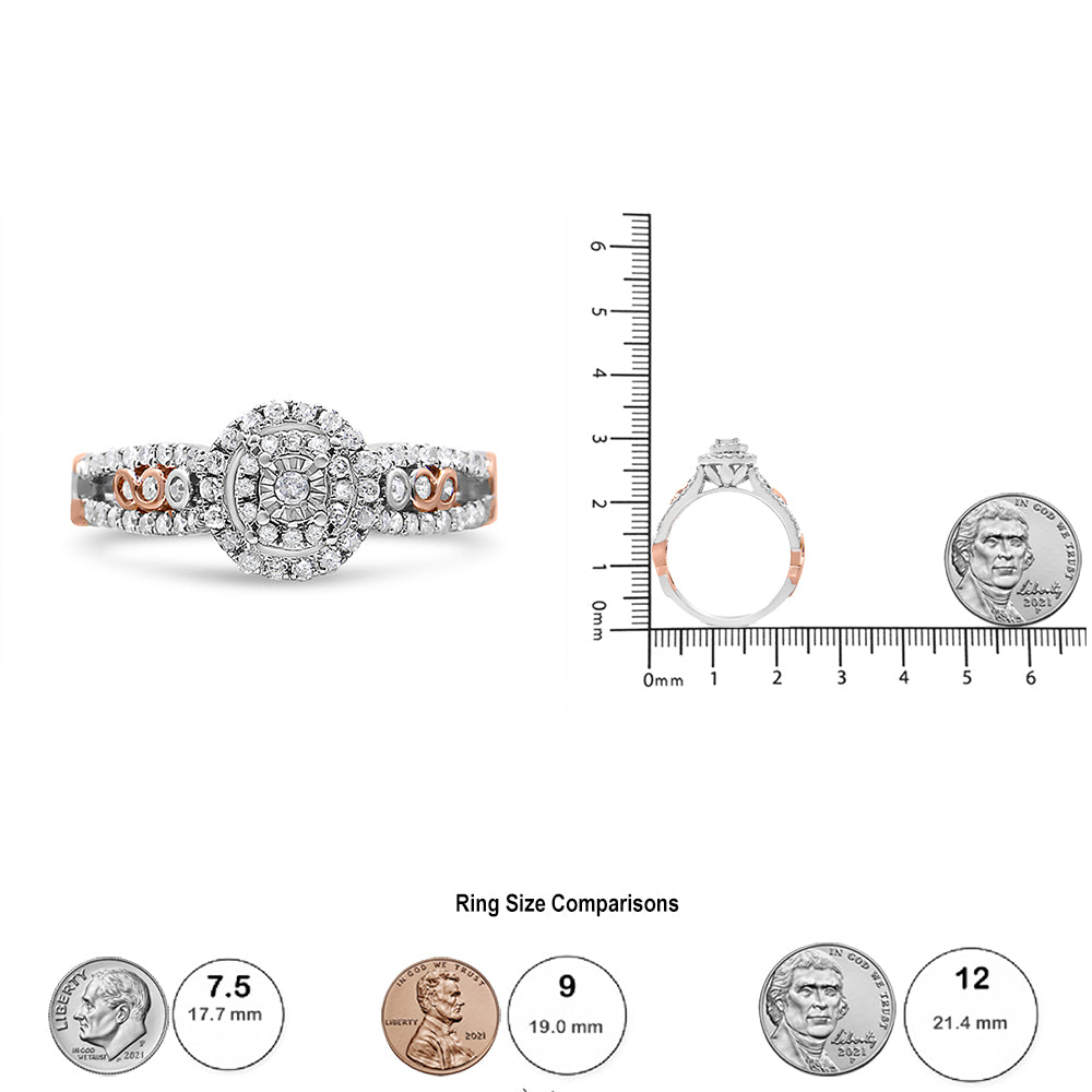 Anillo de compromiso de plata de ley 925 bañado en oro rosa de 14 quilates con diamantes redondos de 1/2 quilates y doble bisel cruzado con cuerpo dividido (color IJ, claridad I2-I3) - Friggin Jewelry