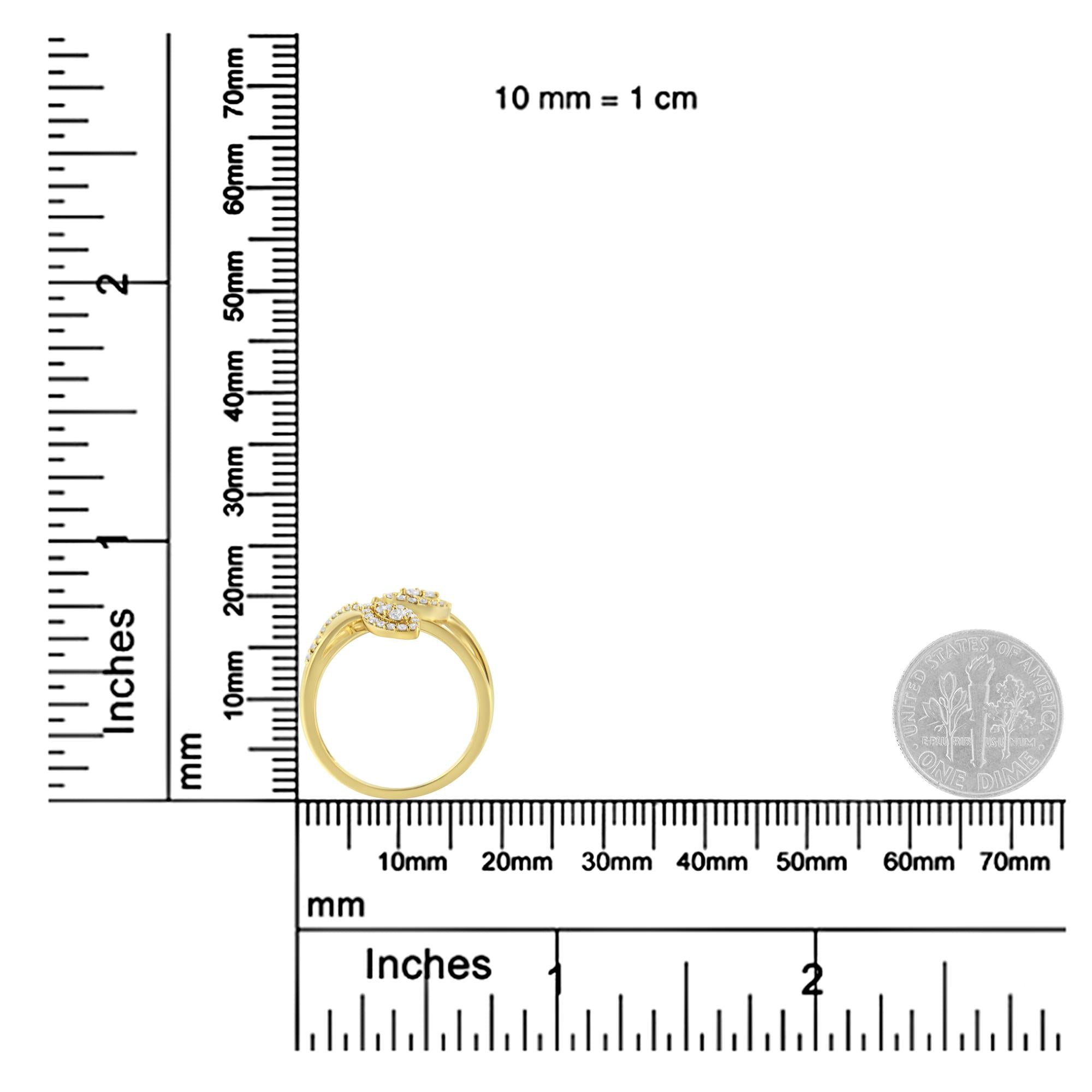 10K Yellow Gold 1/2 Cttw Round-Cut Diamond Layered Crossover Triple Leaf Bypass Ring (I-J Color, I1-I2 Clarity) - Friggin Jewelry
