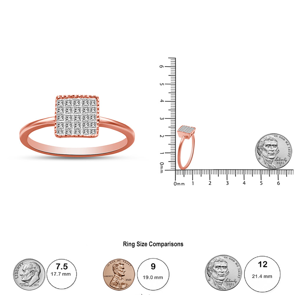 10K Rose Gold 1/3 Cttw Invisible Set Princess Cut Diamond Composite Square Shape Ring for Women (H-I color, I1-I2 clarity) - Friggin Jewelry