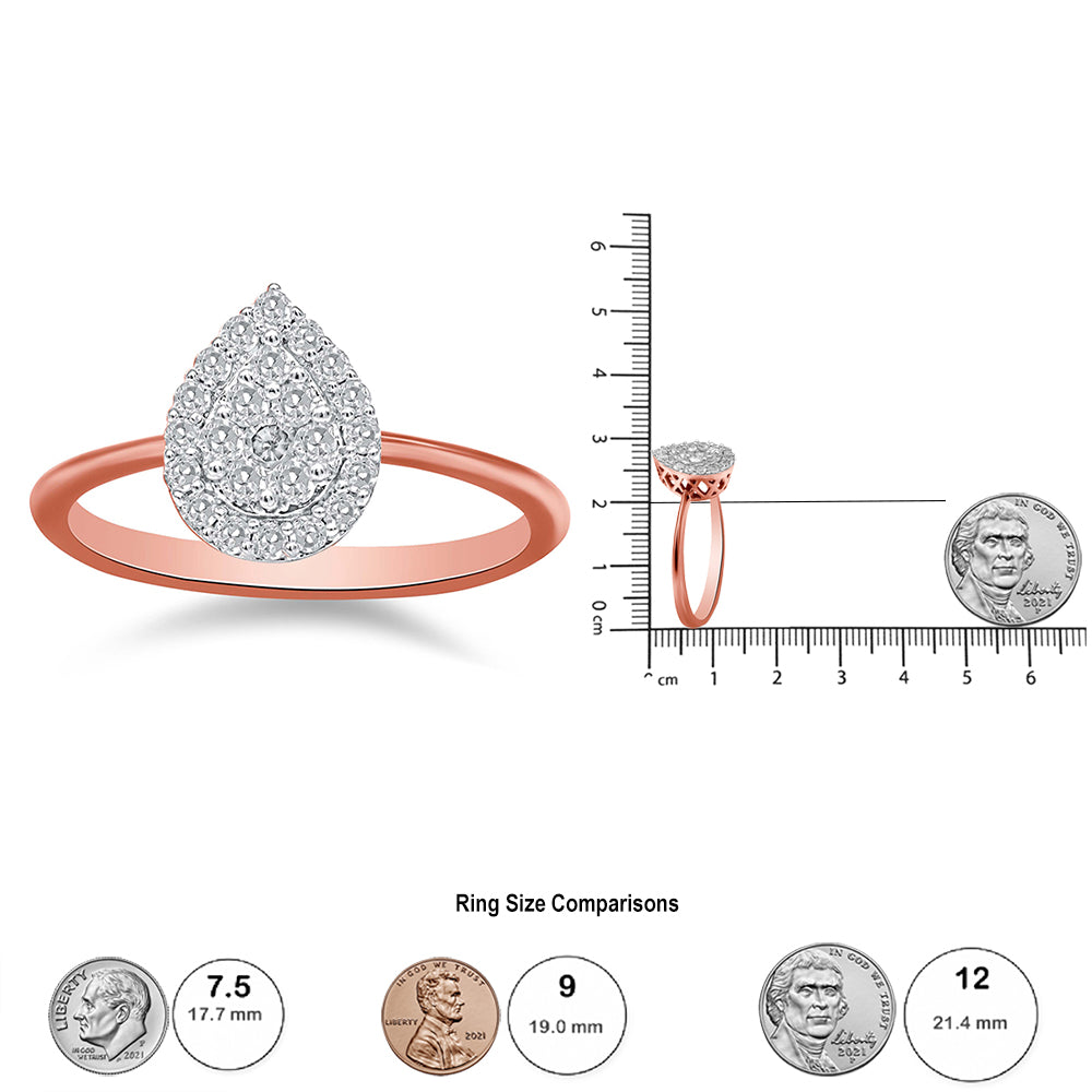 10K Rose Gold 3/8 Cttw Round-Cut Diamond Pear Promise Ring (I-J Color, I2-I3 Clarity) - Friggin Jewelry