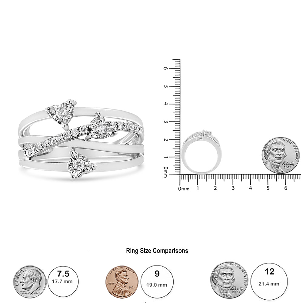 Anillo de plata de ley 925 con diamantes de 1/5 ct engastados milagros y con forma de corazón cruzado (color IJ, claridad I2-I3) - Friggin Jewelry