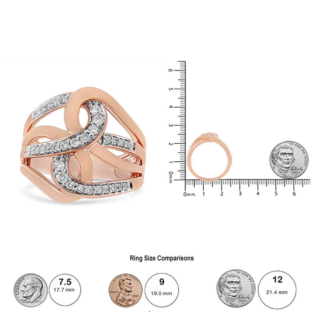 Anillo de cóctel multianillo entrelazado de diamantes de talla redonda de 1/2 ct en oro rosa de 10 quilates (color IJ, claridad I1-I2) - Friggin Jewelry