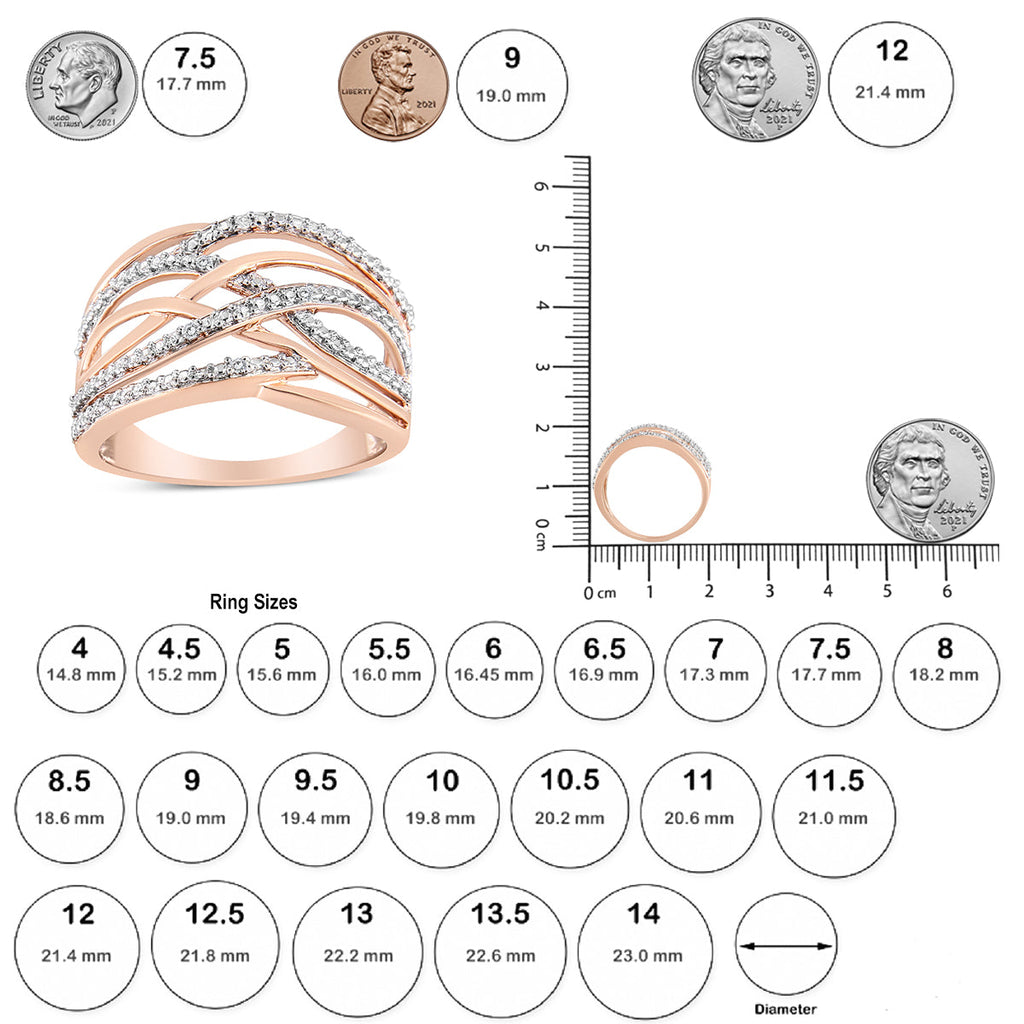 Anillo cruzado con detalles de diamantes en plata de ley 925 (color IJ, claridad I2-I3) - Friggin Jewelry