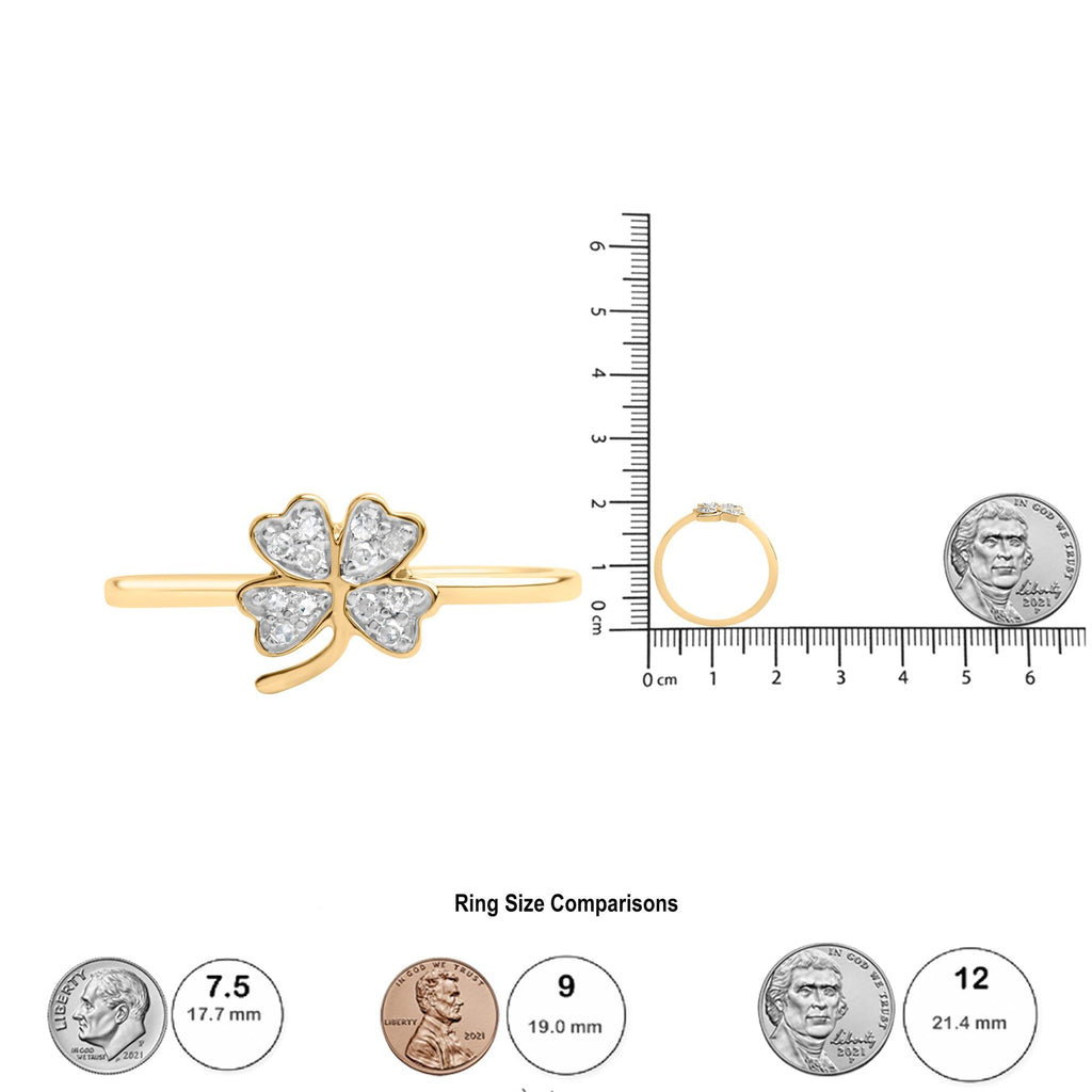 10K Yellow Gold Diamond Accent 4 Leaf Clover Ring (H-I Color, I1-I2 Clarity) - Friggin Jewelry