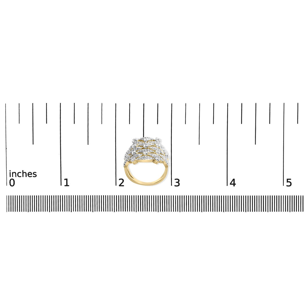 Anello da cocktail aperto geometrico in oro giallo 14 carati con diamanti da 1,0 ct (colore IJ, purezza I1-I2) - Friggin Jewelry