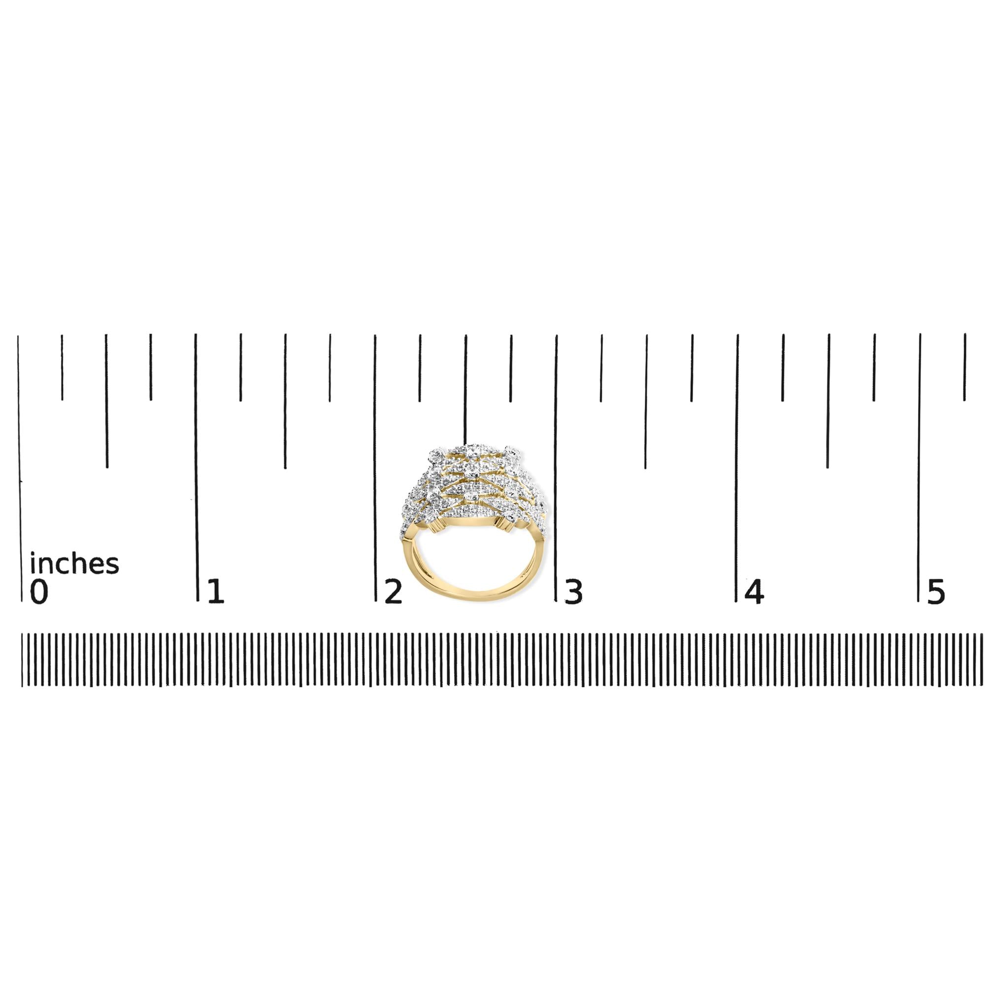 Anello da cocktail aperto geometrico in oro giallo 14 carati con diamanti da 1,0 ct (colore IJ, purezza I1-I2) - Friggin Jewelry