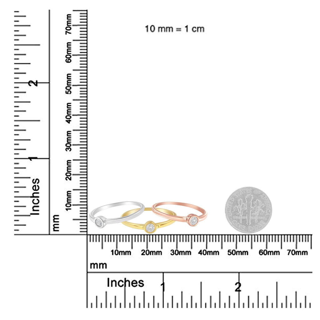 Tri-Color 14K Gold Plated .925 Sterling Silver 1/6 Cttw Round Miracle-Set Diamond Stacking Promise Ring Set (J-K Color, I1-I2 Clarity) - Friggin Jewelry
