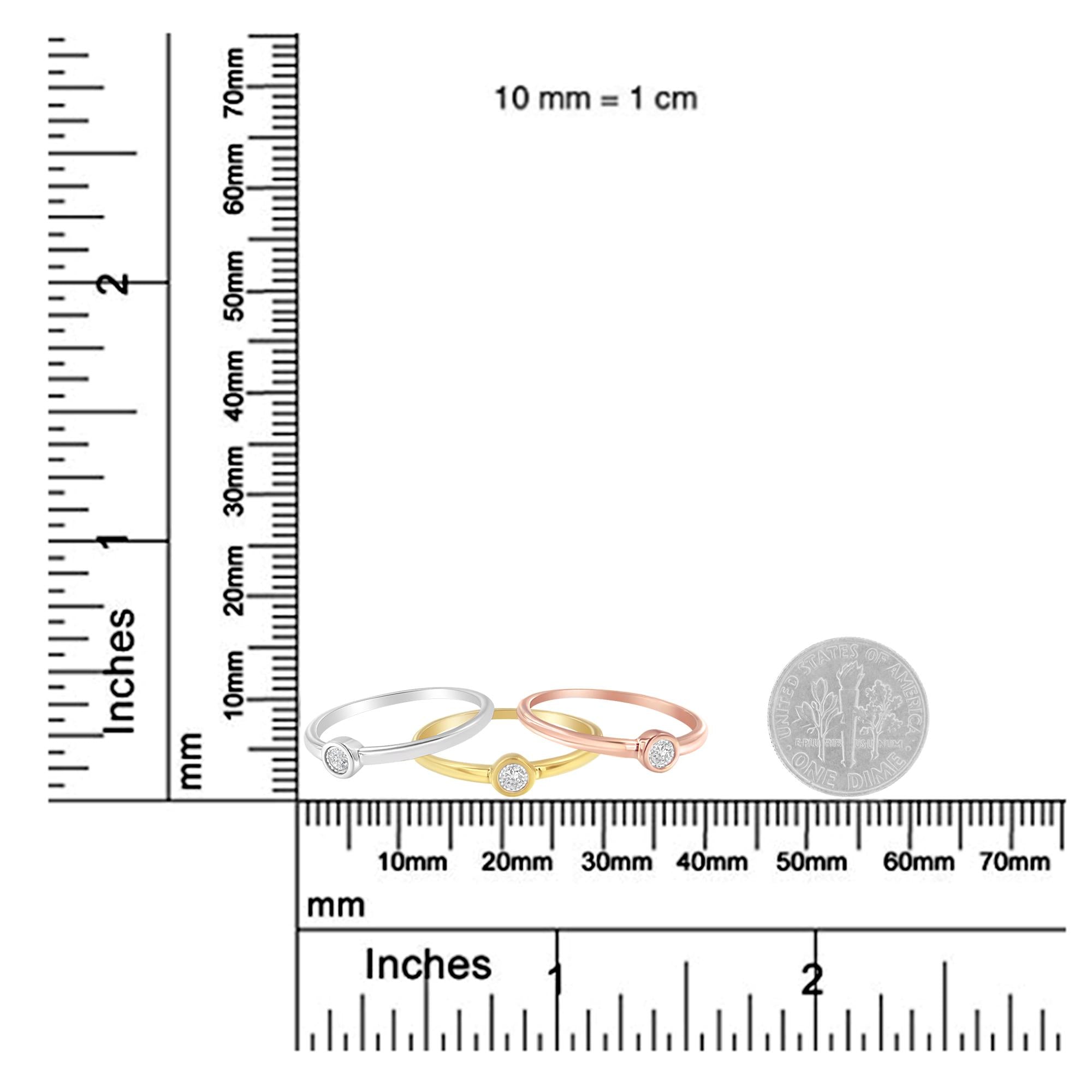 Tri-Color 14K Gold Plated .925 Sterling Silver 1/6 Cttw Round Miracle-Set Diamond Stacking Promise Ring Set (J-K Color, I1-I2 Clarity) - Friggin Jewelry