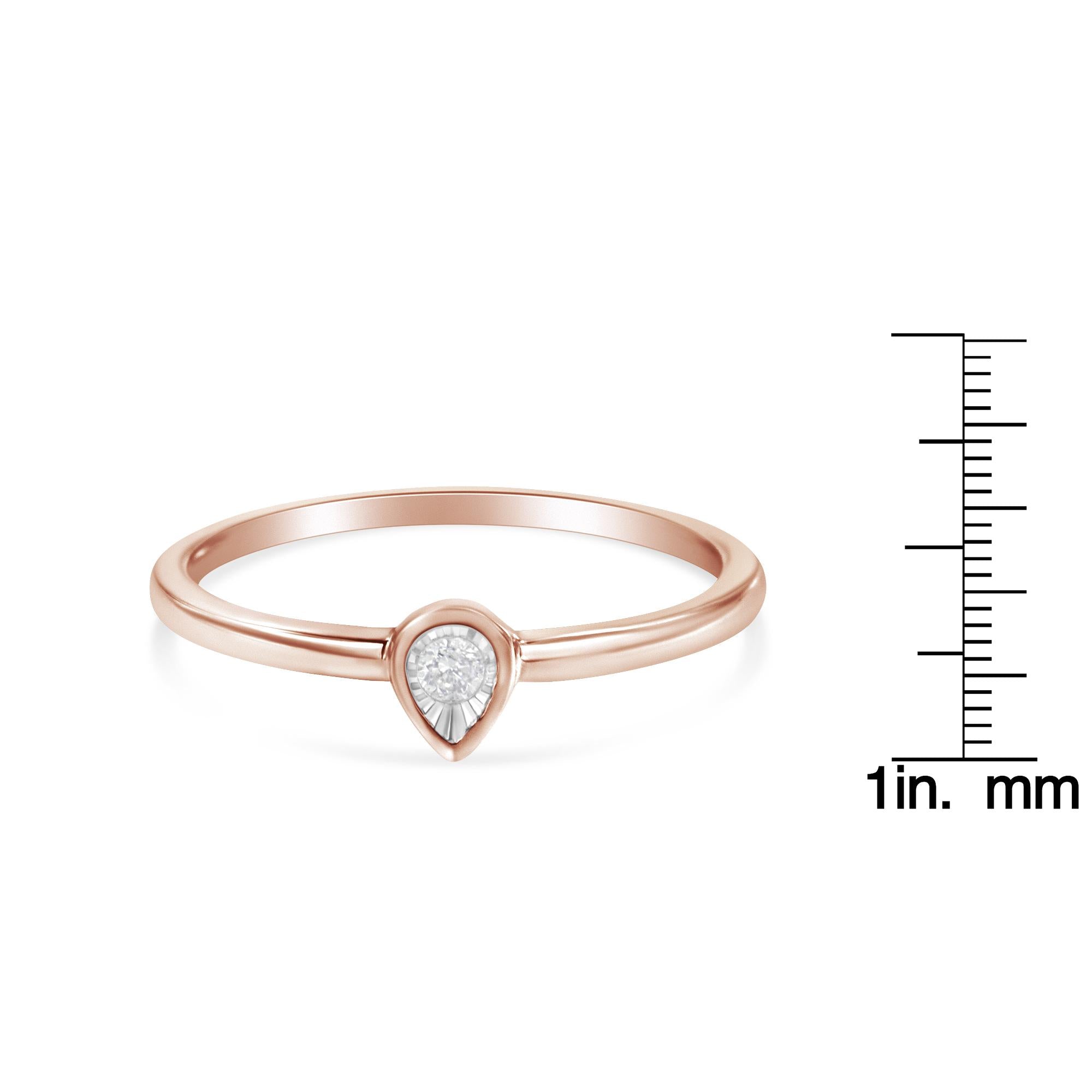 Anello alla moda piccolo in argento sterling 925 placcato oro rosa 14 carati con diamanti da 1/20 carati a forma di pera (colore JK, purezza I1-I2) - Friggin Jewelry