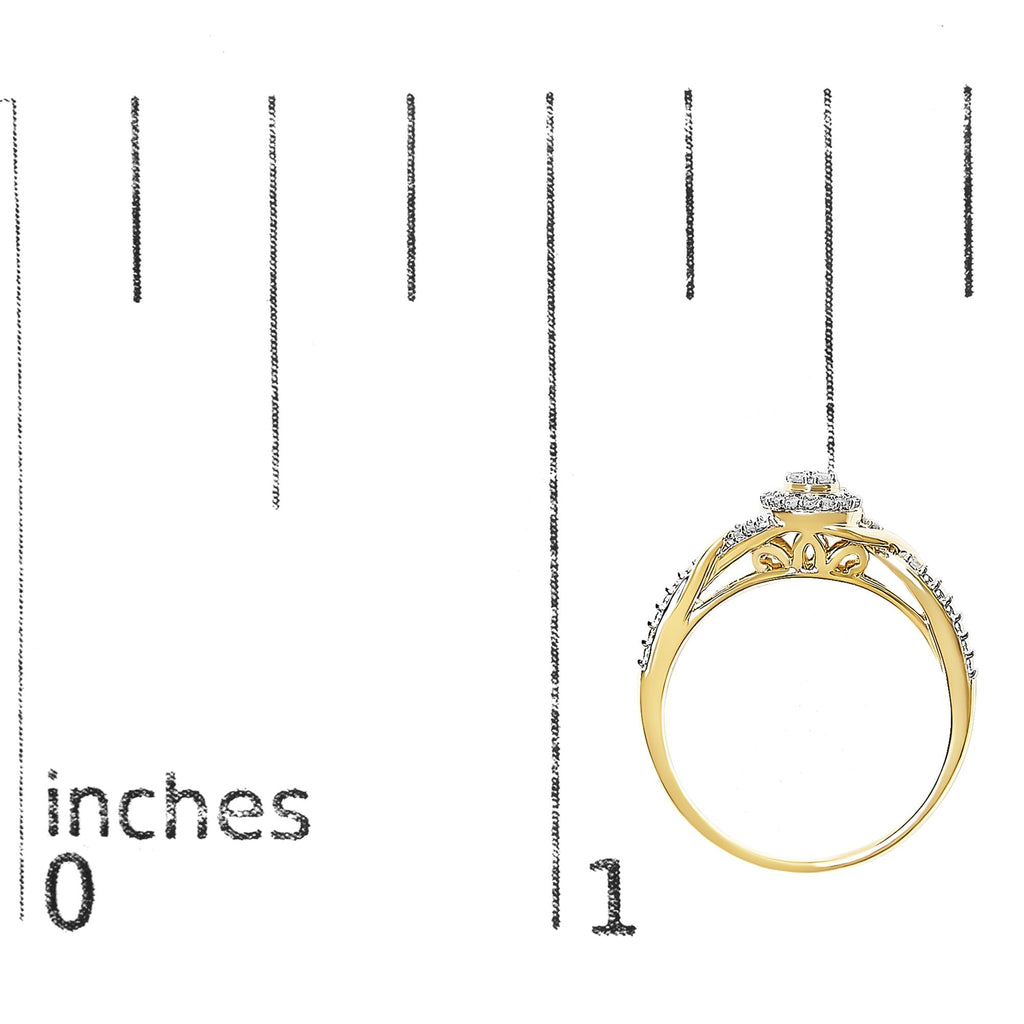 Anillo de compromiso de oro amarillo de 10 quilates con halo y remolino de diamantes de 1/10 quilates - Friggin Jewelry