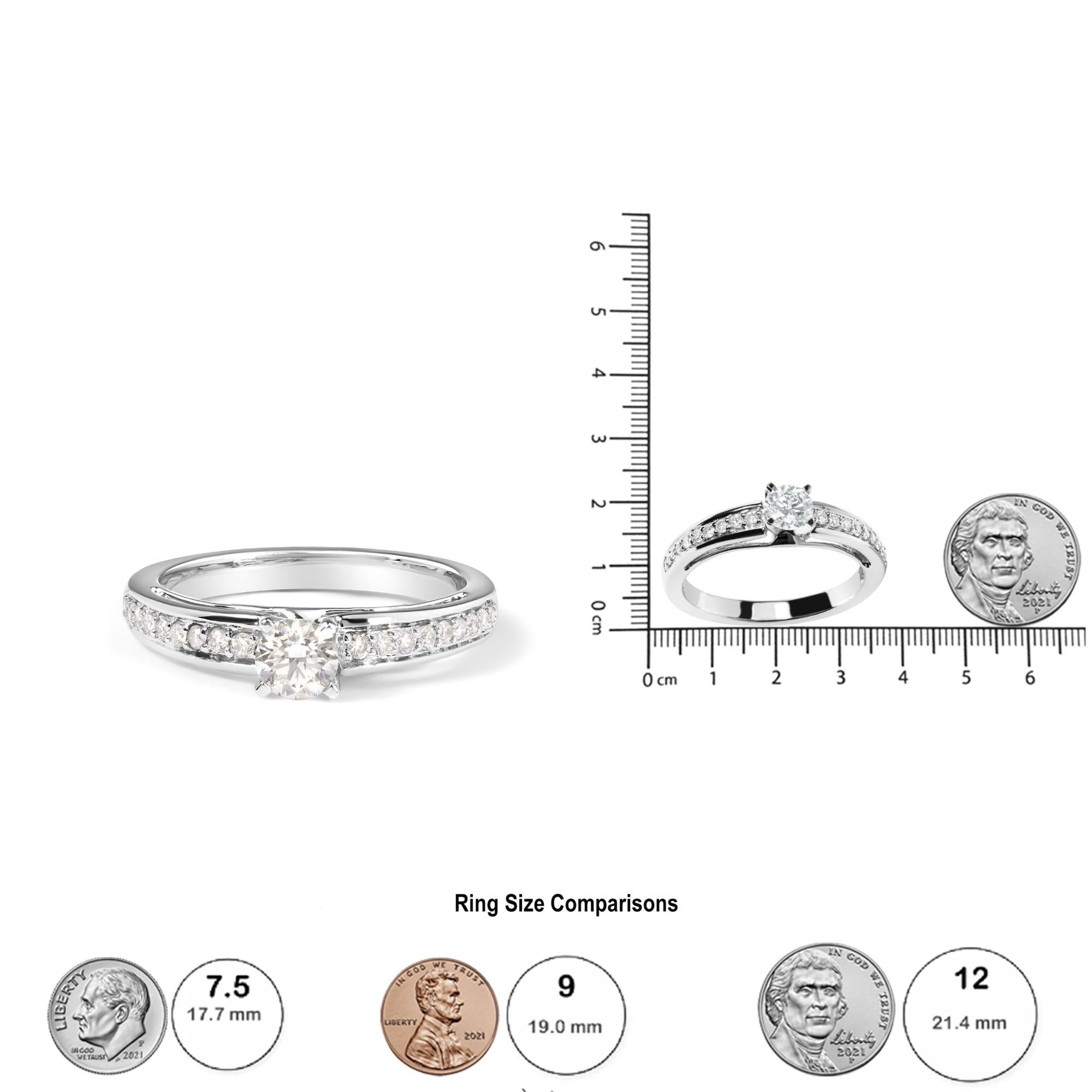 14K White Gold 1/2 Cttw Diamond Solitaire Pave Set Engagement Ring (G-H Color, VS2-SI1 Clarity) - Size 7 - Friggin Jewelry Premium