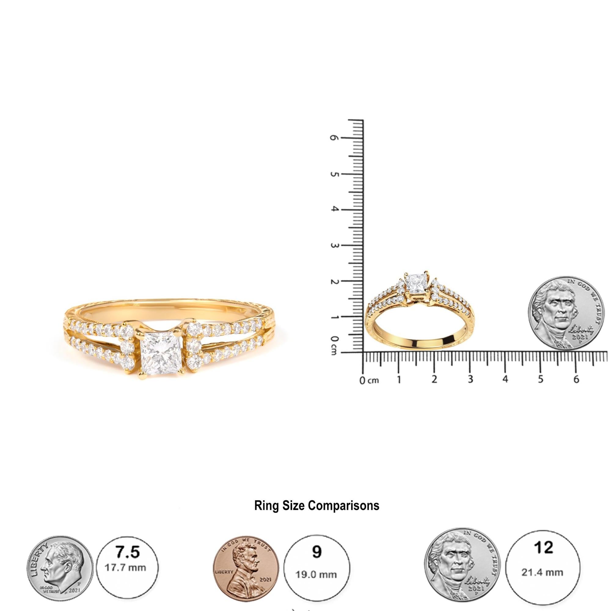 14K Yellow Gold Diamond 5/8 Cttw Princess Diamond Split Shank and Milgrain Engagement Ring (G-H Color, VS2-SI1 Clarity) - Size 7 - Friggin Jewelry Premium