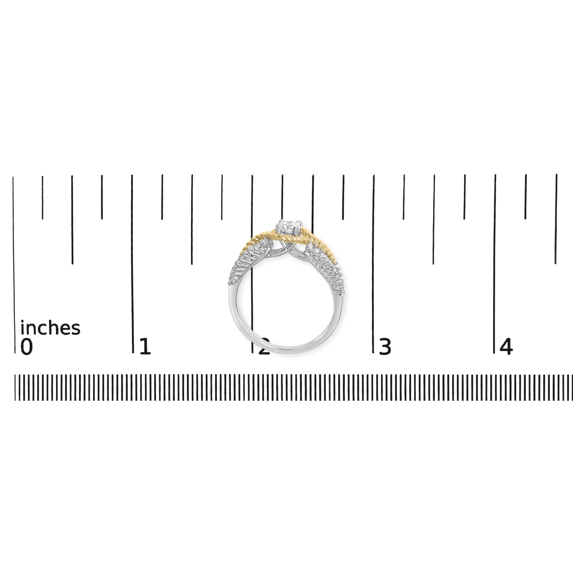 14K Two-Toned Gold Diamond 3/8 Cttw Diamond Split Shank and Beaded Halo Engagement Ring (G-H Color, VS2-SI1 Clarity) - Size 7 - Friggin Jewelry Premium