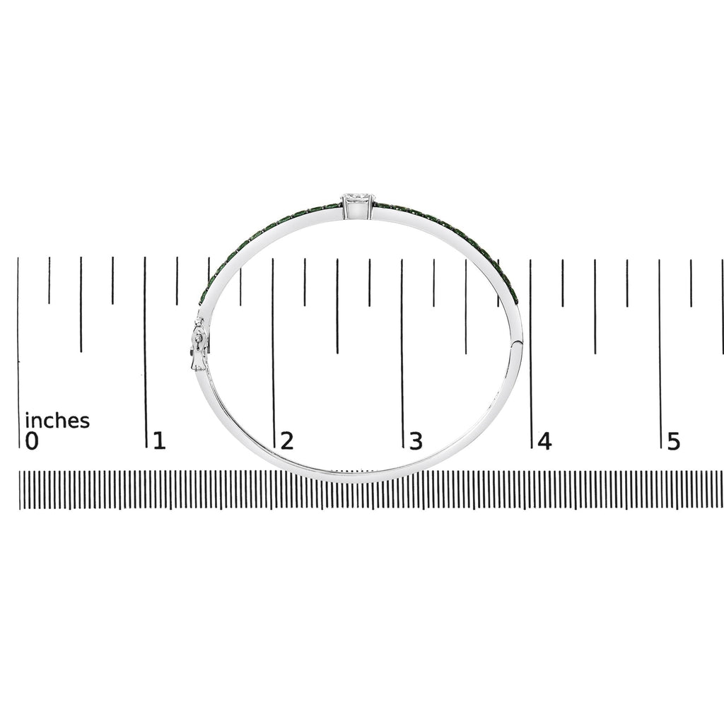 .925 Sterling Silver Created Sapphire and Emerald Semi Eternity Bangle Bracelet - 7" Inches - Friggin Jewelry