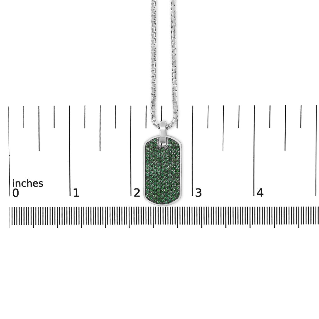 Men's .925 Sterling Silver Created Green Emerald Dog Tag Pendant Necklace - 22" Inches - Friggin Jewelry