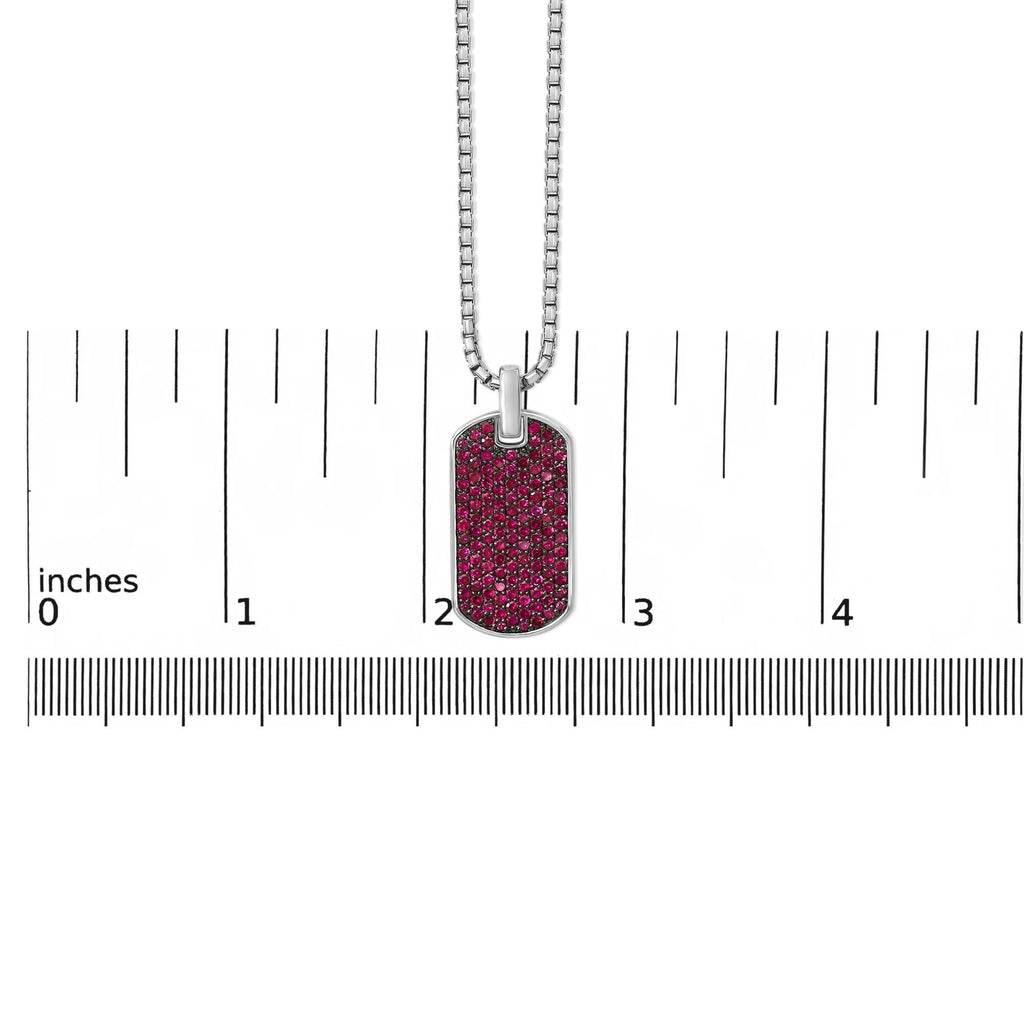 Collana con ciondolo a forma di targhetta per cani in argento sterling 925 con rubino rosso creato da uomo - 22 pollici - Friggin Jewelry