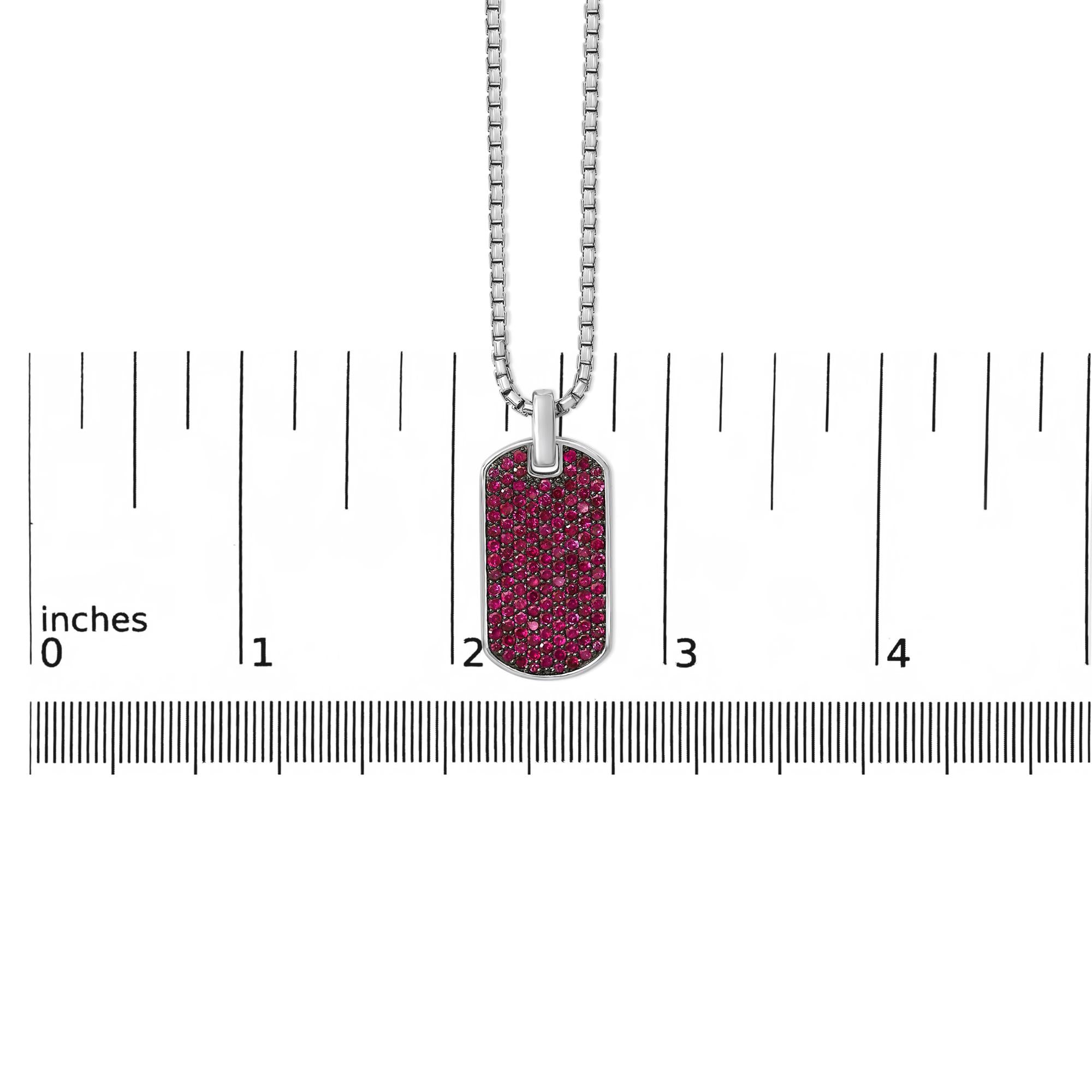 Men's .925 Sterling Silver Created Red Ruby Dog Tag Pendant Necklace - 22" Inches - Friggin Jewelry