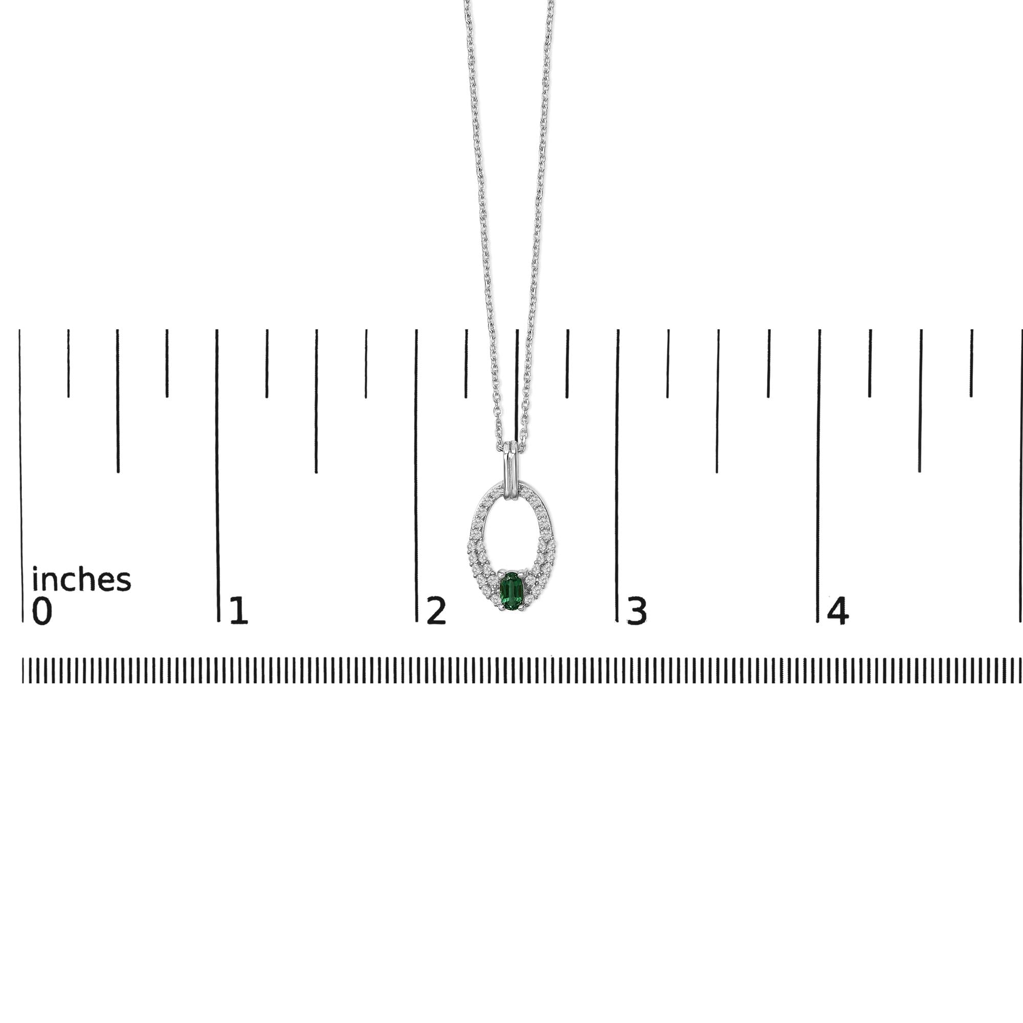 .925 Sterling Silver Created Green Emerald and White Sapphire Oval Shaped Pendant Necklace - 18" Inches - Friggin Jewelry
