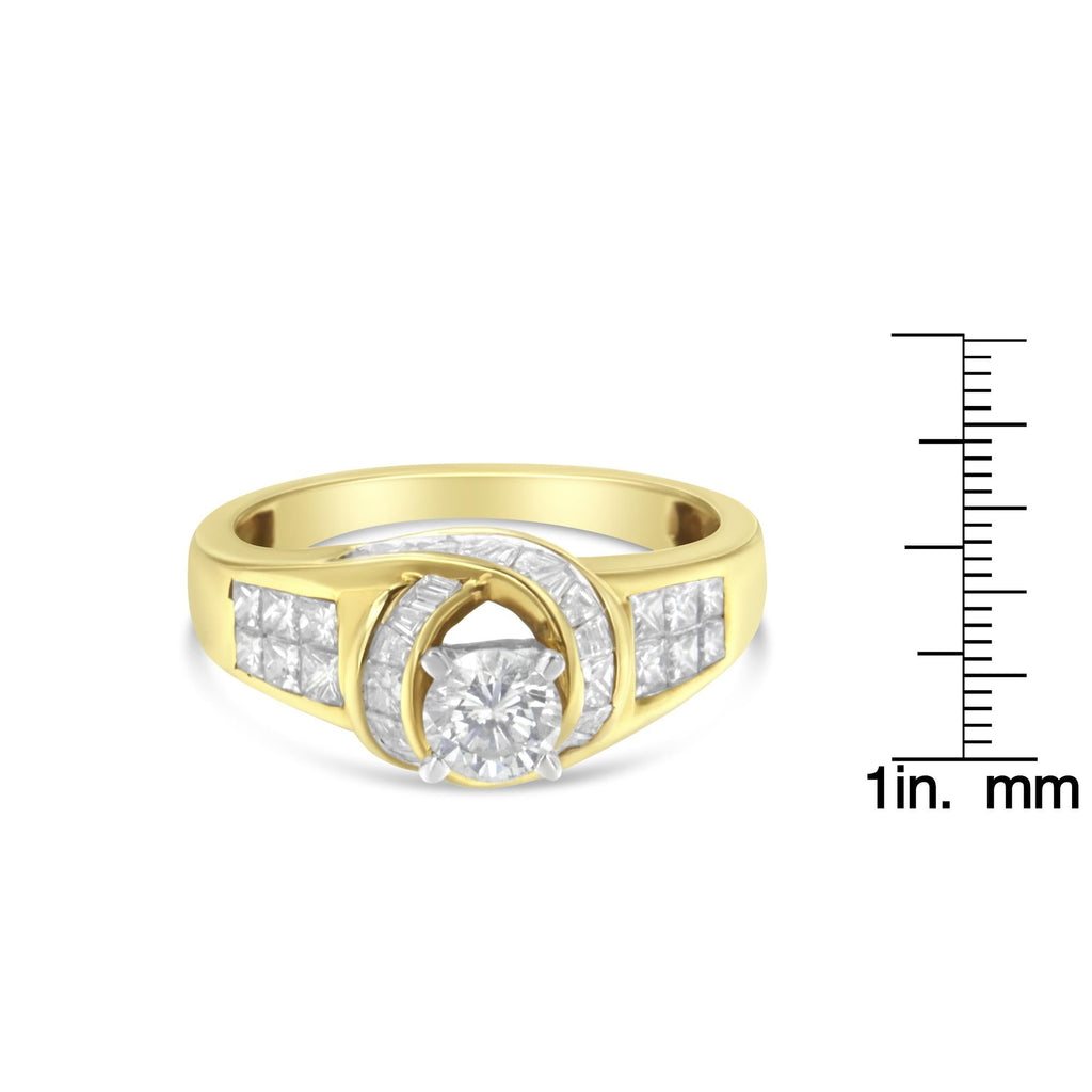 14K Two-Toned Gold Round, Baguette and Princess Cut Diamond Ring (1 1/8 Cttw, H-I Color, SI2-I1 Clarity) - Friggin Jewelry