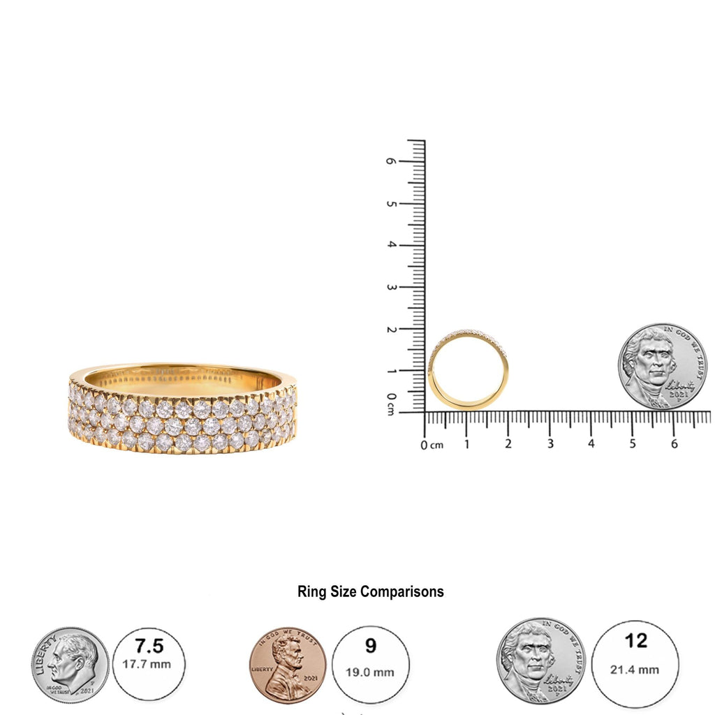 Anello a fascia in oro giallo 14 carati con diamanti a più file da 3/4 ct (colore HI, purezza SI2-I1)
