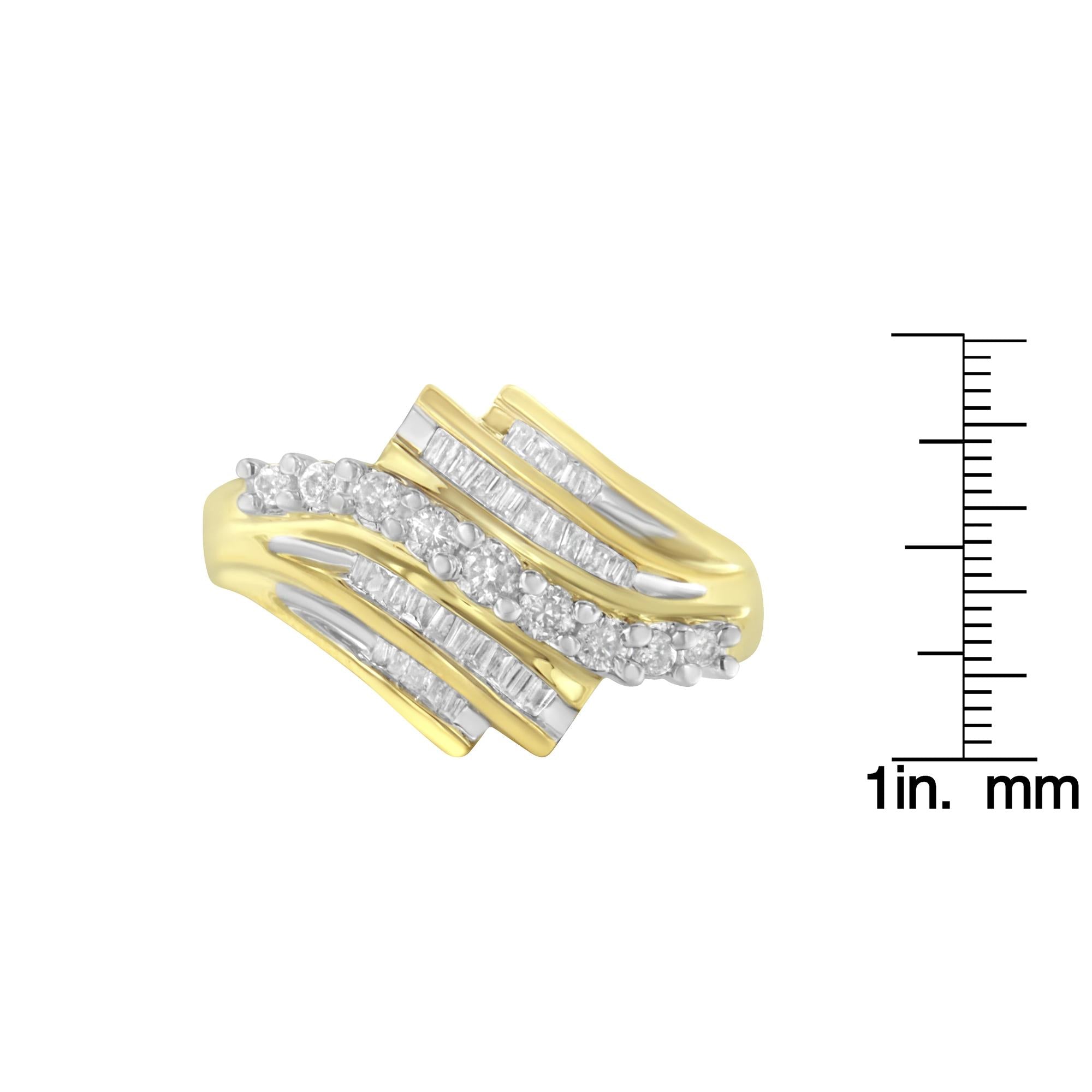 10K Yellow Gold Round and Baguette Diamond-Cut Ring (1/2 Cttw, I-J Color, I1-I2 Clarity) - Friggin Jewelry