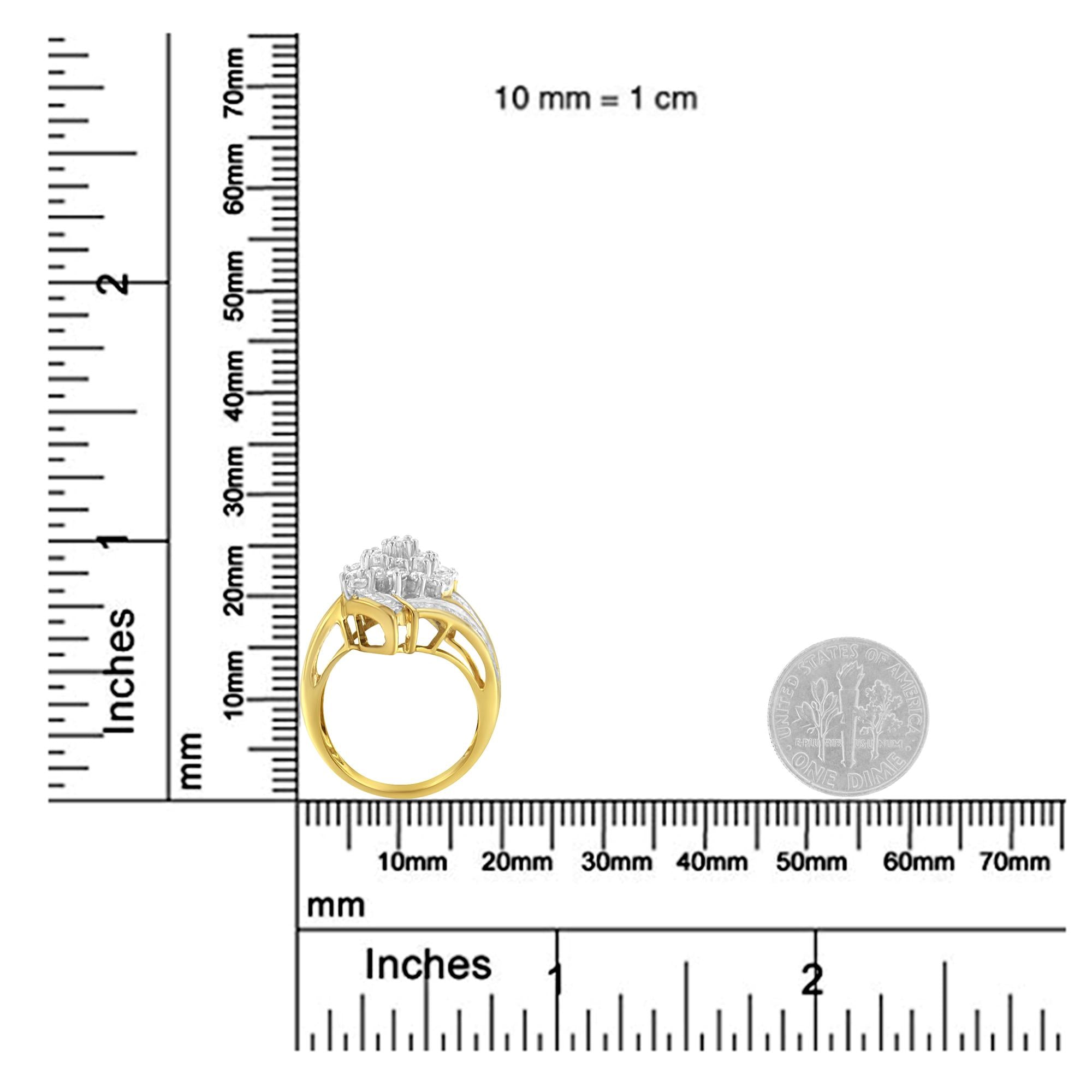 10K Yellow Gold Round and Baguette Diamond Swirl Ring (2.0 Cttw, J-K Color, I2 Clarity) - Friggin Jewelry Premium
