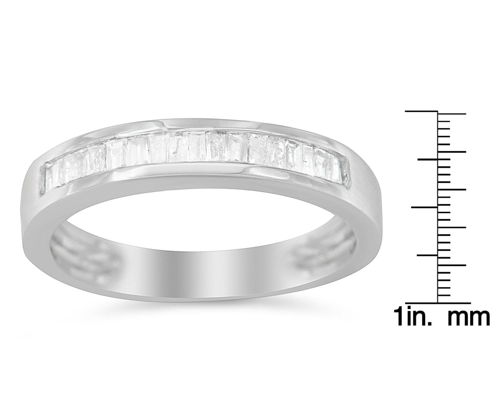 .925 Sterling Silver 1/3 Cttw Baguette Cut Diamond Channel Set Stackable Wedding Ring - Friggin Jewelry