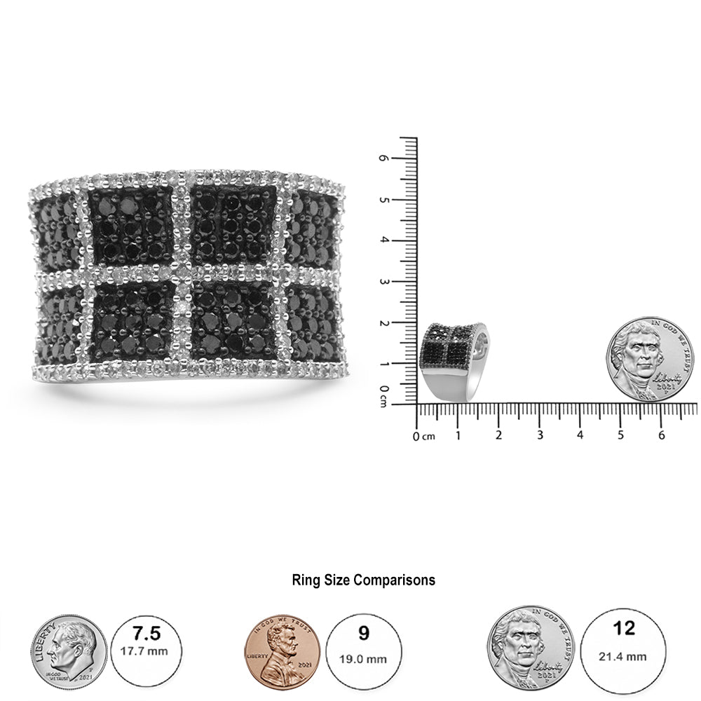 14K White Gold 1 1/2 Cttw White and Treated Black Diamond Cocktail Ring (H-I Color, I1-I2 Clarity) - Friggin Jewelry