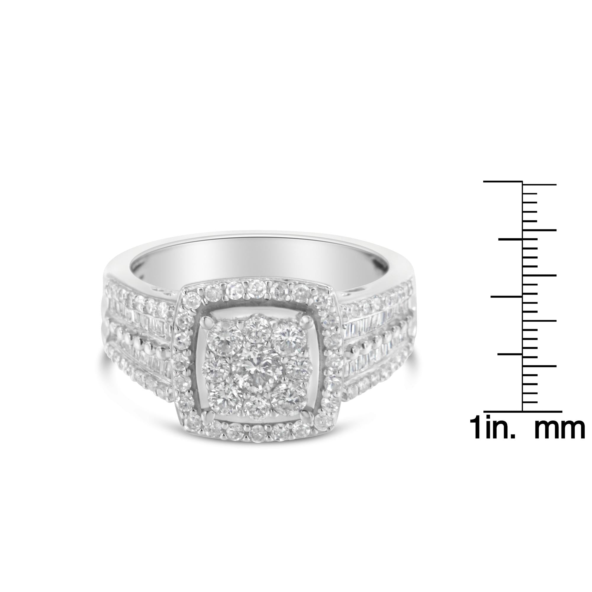 Anello con diamanti in oro bianco 10 carati (1 carato, colore HI, purezza I1-I2) - Friggin Jewelry