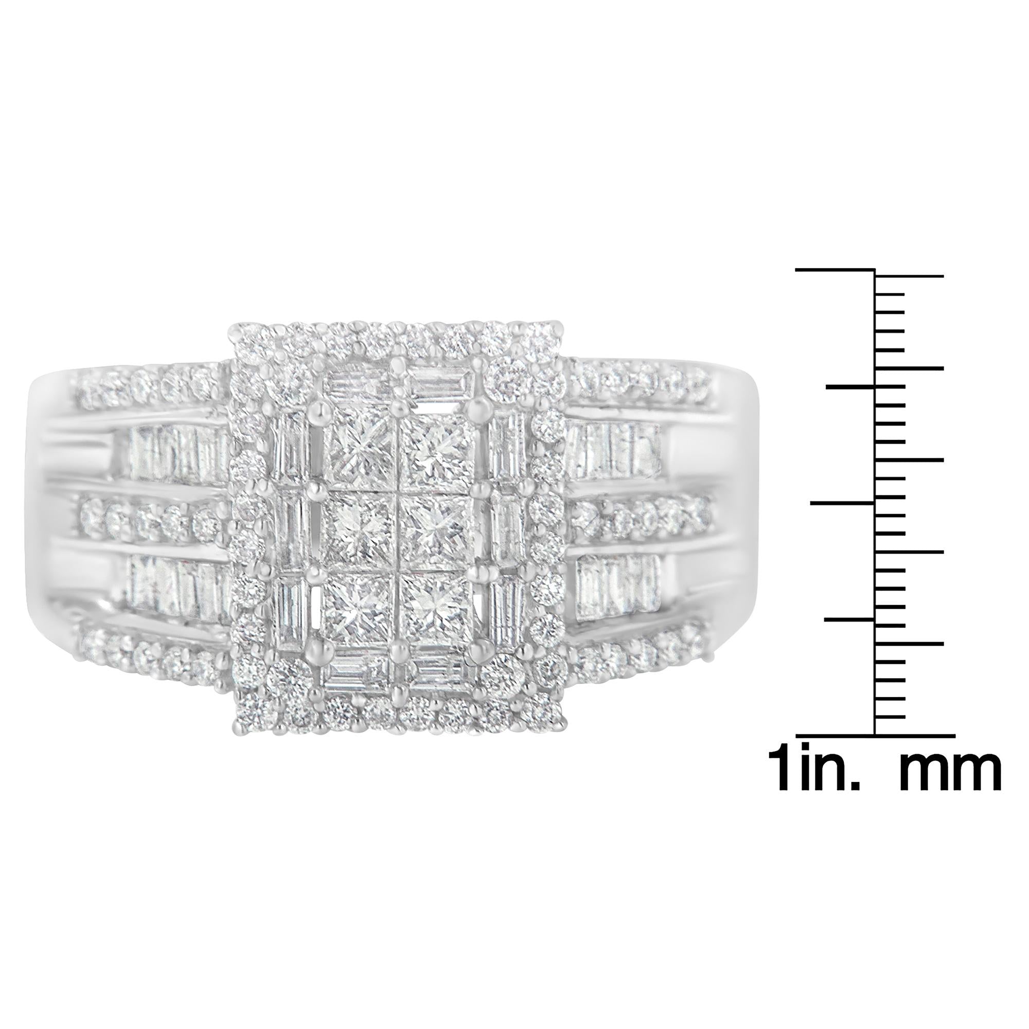 Anello con diamanti in oro bianco 10 carati (1 carato, colore HI, purezza I1-I2) - Friggin Jewelry