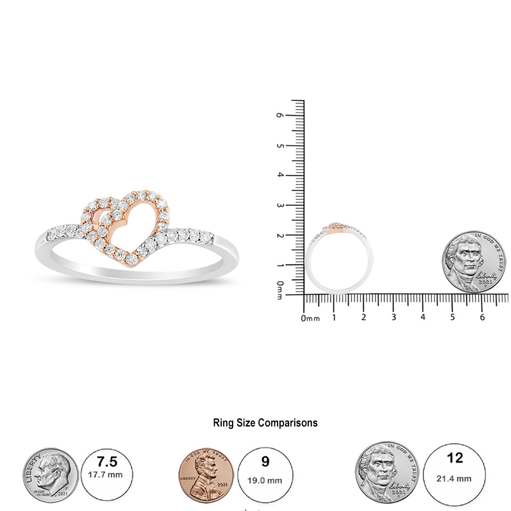 Anillo de compromiso de corazón abierto con diamantes de talla redonda de 1/5 ct y baño de oro rosa de 14 quilates y plata esterlina blanca .925 (color IJ, claridad I2-I3) - Friggin Jewelry