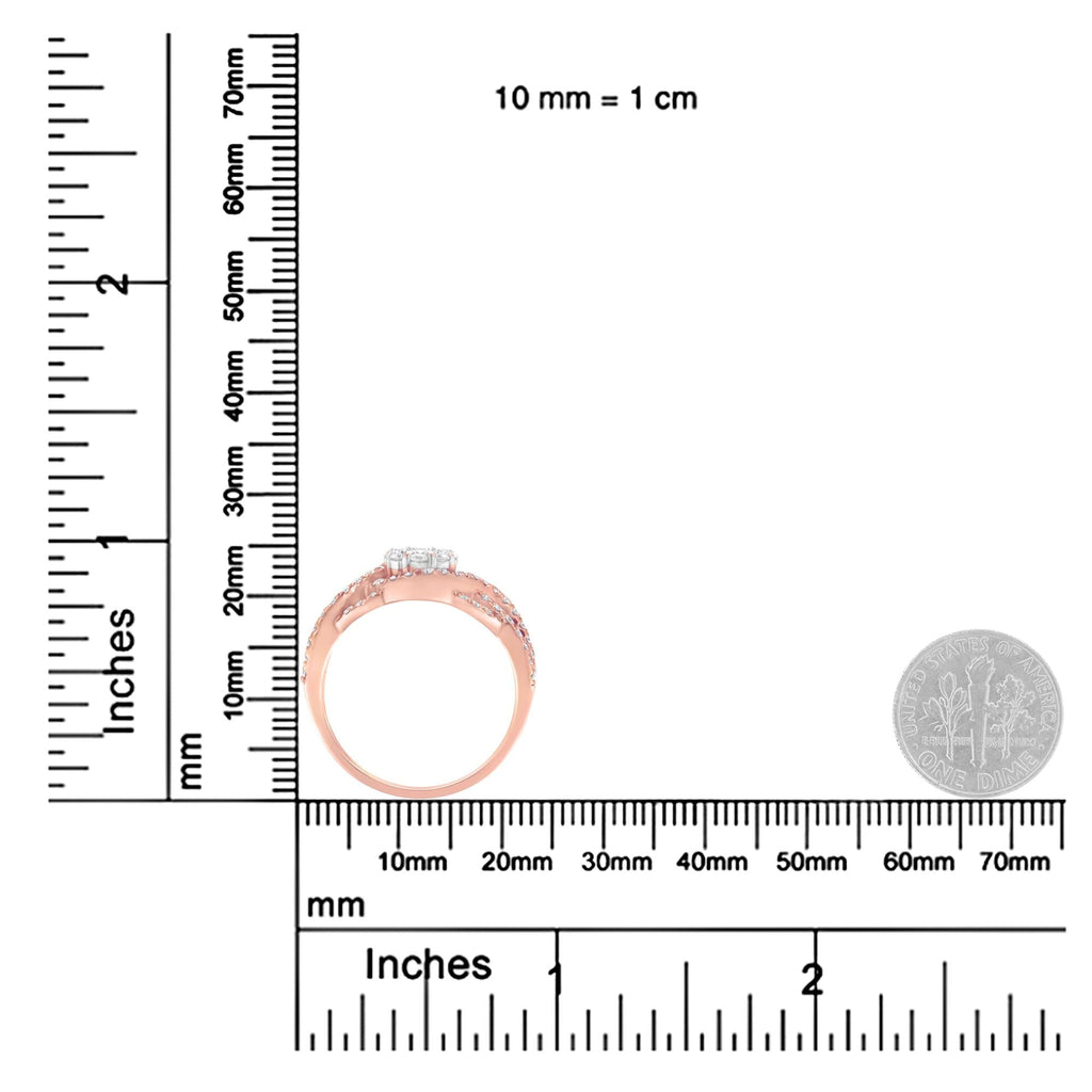 10K Rose Gold 3/4 Cttw Diamond Floral Cluster Head and Twisted Shank Cocktail  Ring (H-I Color, SI1-SI2 Clarity) - Friggin Jewelry
