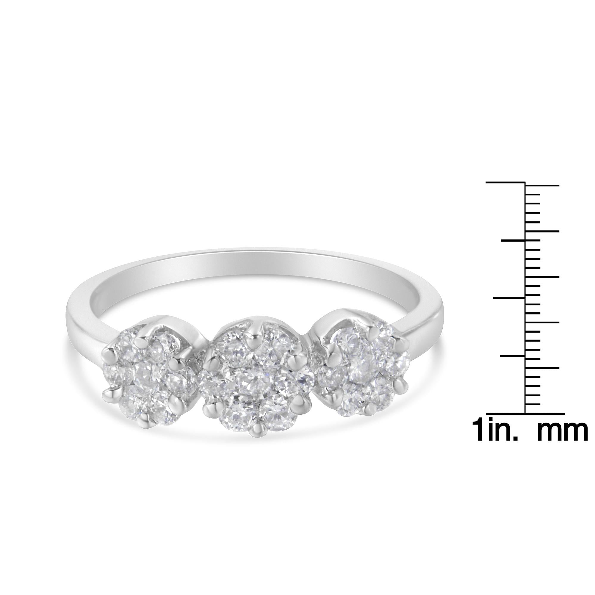 14K White Gold Three-Stone Cluster Diamond Ring (0.7 Cttw, H-I Color, SI2-I1 Clarity) - Friggin Jewelry