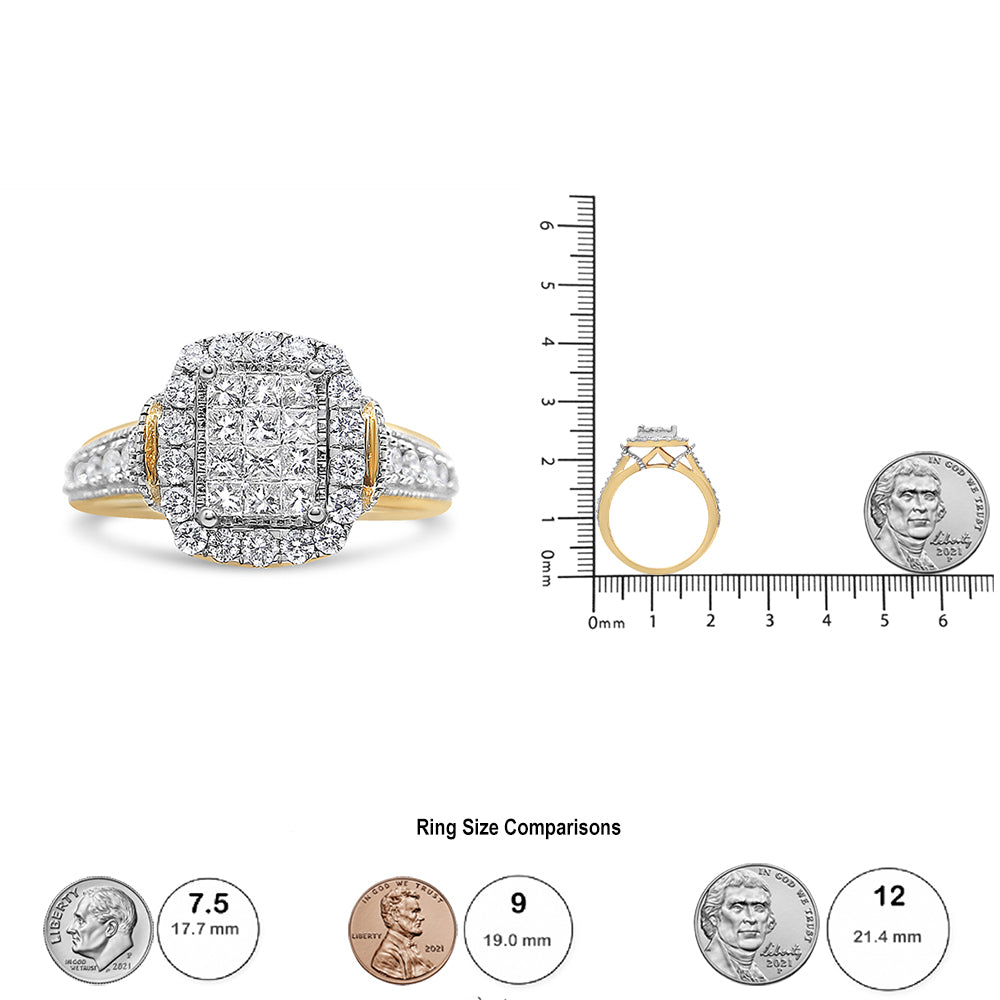 Anello in oro giallo e bianco 14 carati con diamanti taglio principessa e taglio rotondo da 1,00 ct (purezza SI1-SI2, colore HI) - Friggin Jewelry