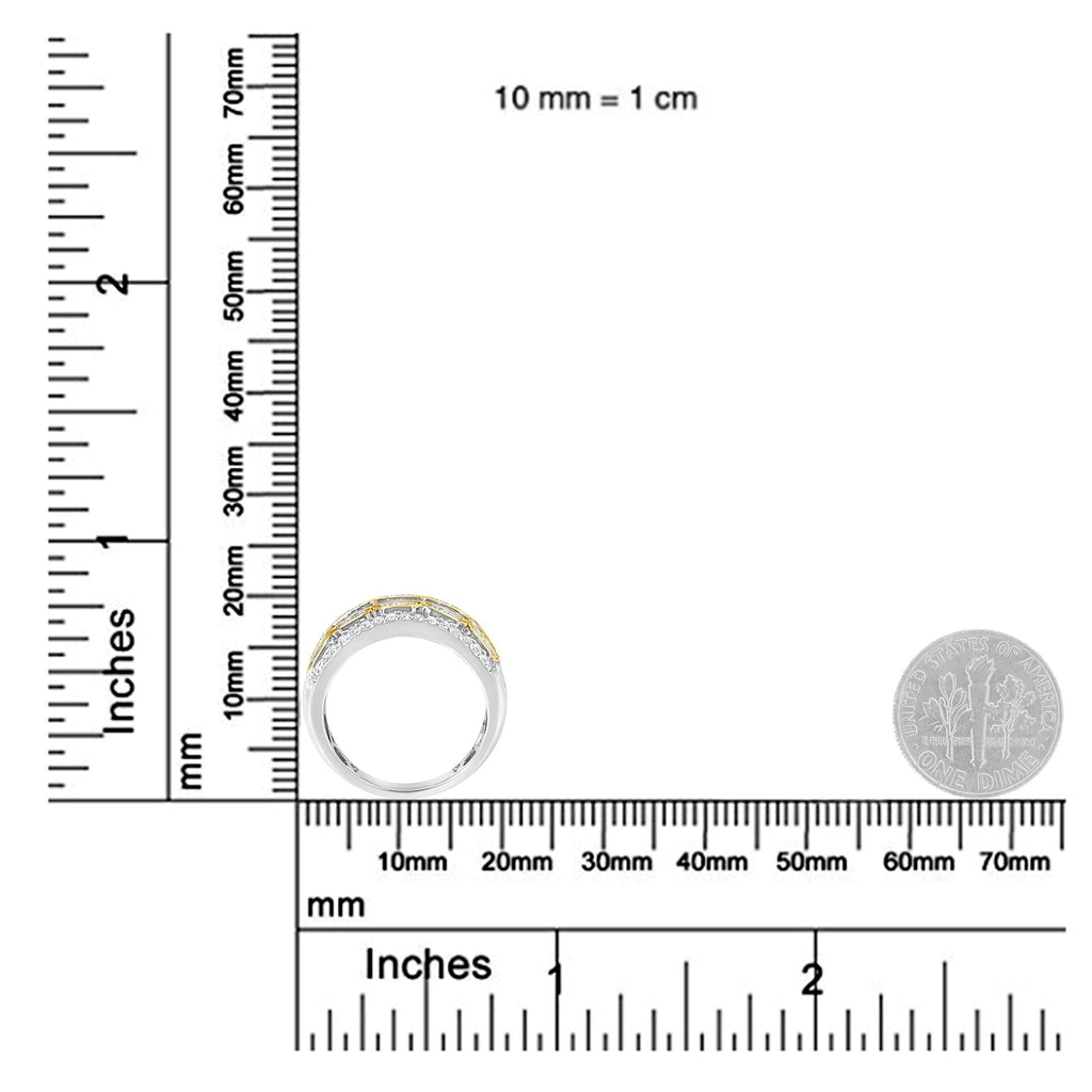 Anillo Art Déco de varias filas de diamantes de talla baguette y redonda de 1,00 ct en oro blanco y amarillo de 10 quilates (color IJ, claridad I1-I2) - Friggin Jewelry