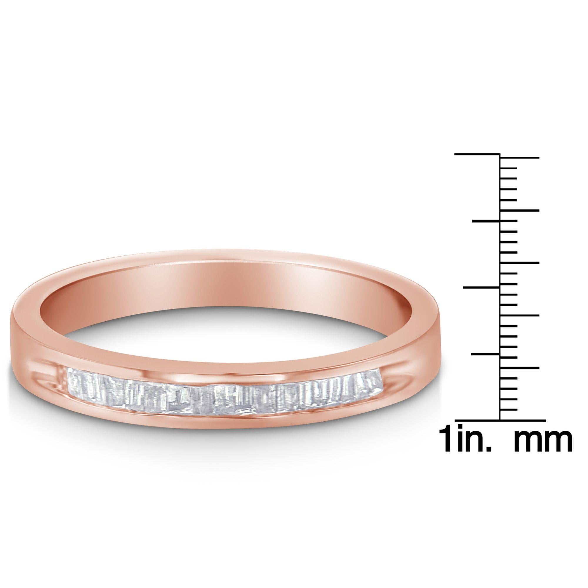 10K Rose Gold over .925 Sterling Silver 1/5 Cttw Diamond Channel-Set Stackable Band Ring (H-I Color, I1-I2 Clarity) - Friggin Jewelry