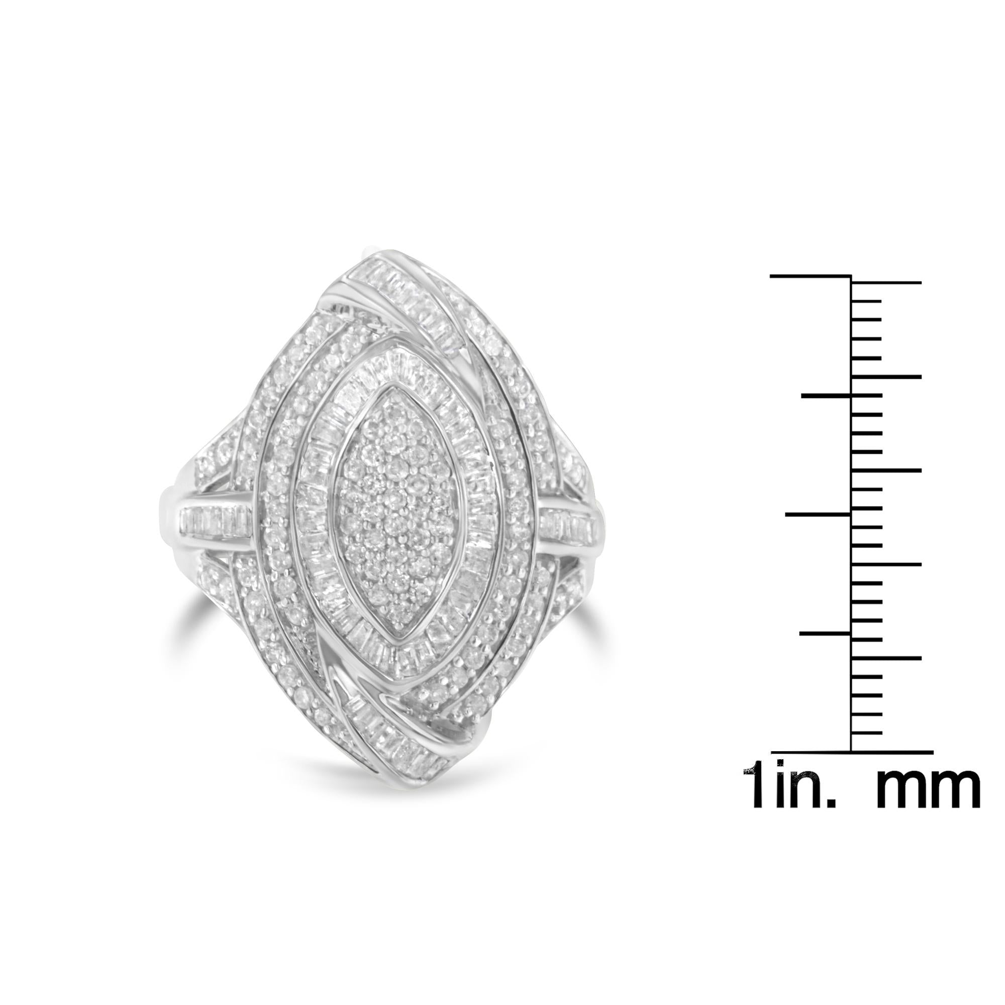 Anillo de cóctel de moda con triple halo de diamantes en forma de marquesa de 1-1/8 ct en plata esterlina 925 (color IJ, claridad I2-I3) - Friggin Jewelry