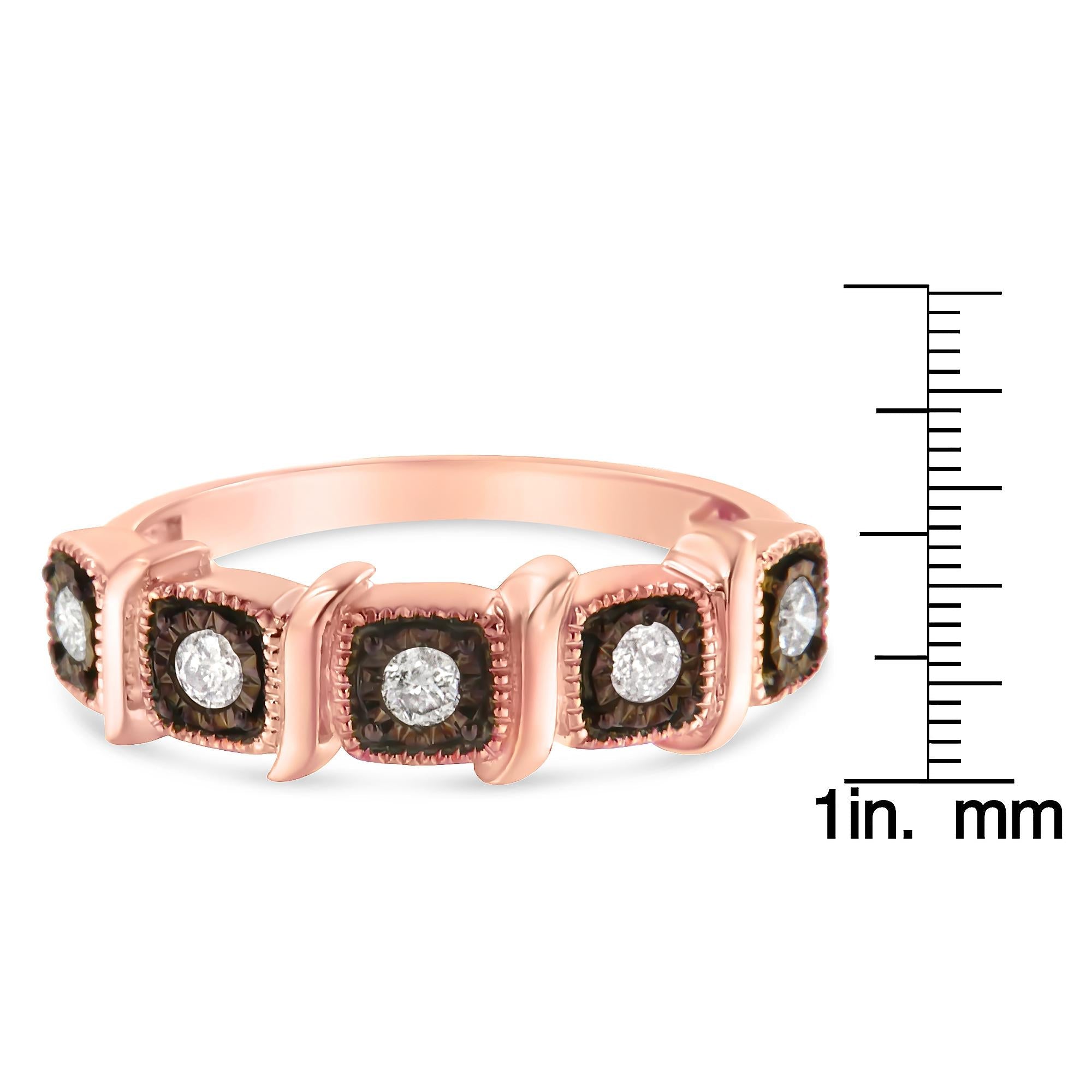 10K Rose Gold Flashed .925 Sterling Silver Miracle-Set 1/4 Cttw Diamond 5-Stone Band Ring  (J-K Color, I1-I2 Clarity) - Friggin Jewelry