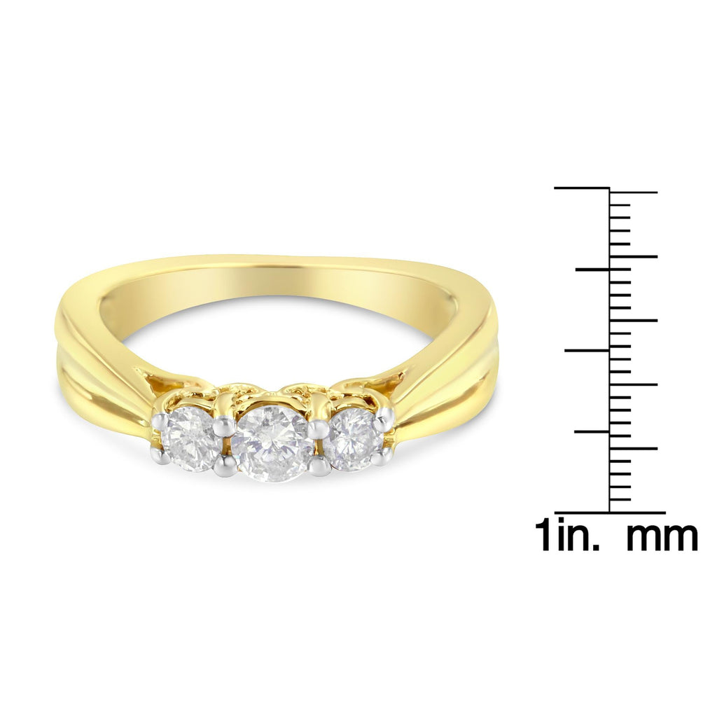 10K Yellow Gold Three-stone Diamond Ring (0.50 cttw, J-K Color, I2-I3 Clarity) - Friggin Jewelry