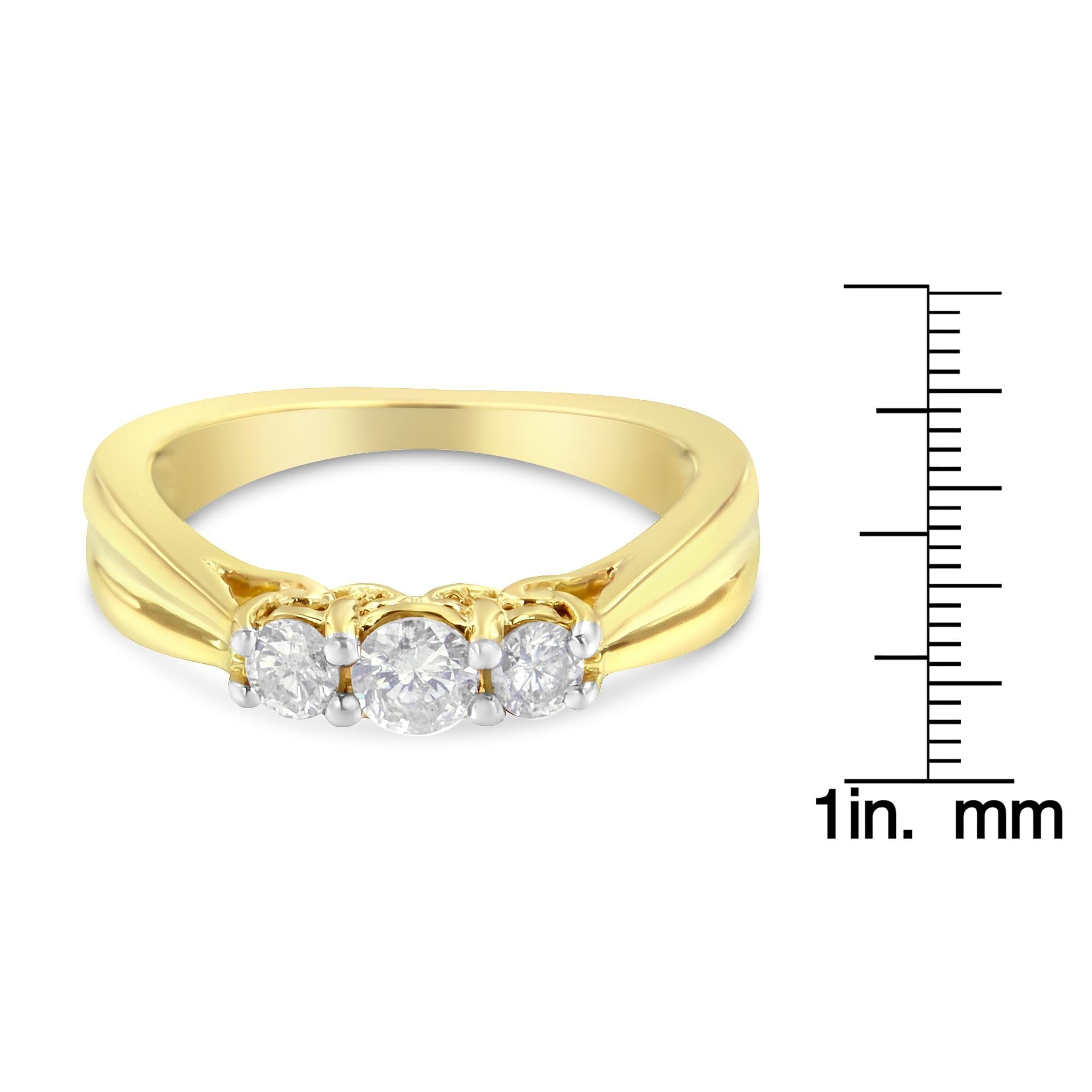 10K Yellow Gold Three-stone Diamond Ring (0.50 cttw, J-K Color, I2-I3 Clarity) - Friggin Jewelry