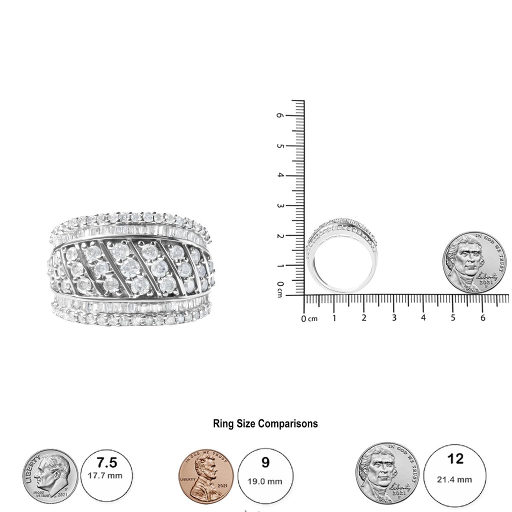 .925 Sterling Silver 2.00 Cttw Diamond Fashion Multi Row Cocktail Ring (H-I Color, I2-I3 Clarity) - Friggin Jewelry