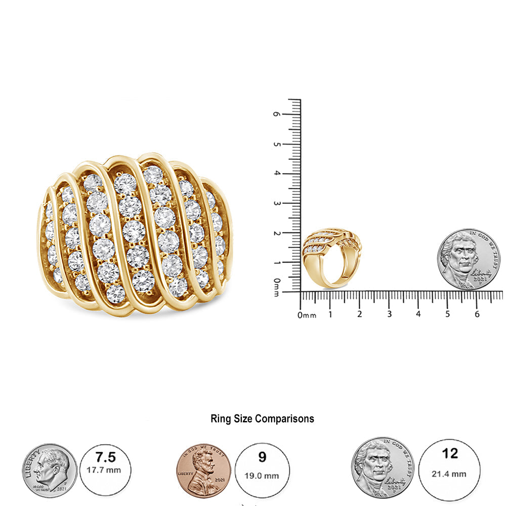 14K Yellow Gold Plated .925 Sterling Silver 2.00 Cttw Diamond Multi Row Band Ring (J-K Color, I1-I2 Clarity) - Friggin Jewelry