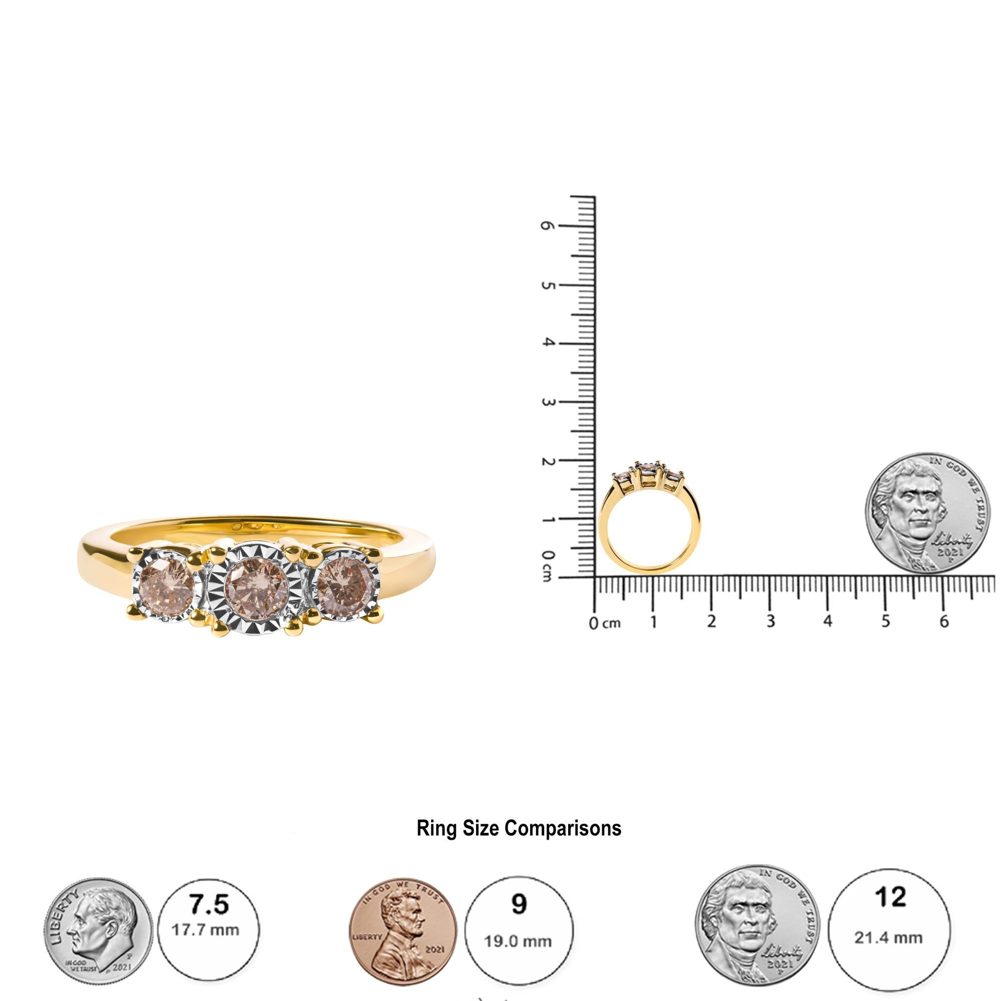 10K Yellow Gold 1/2 Cttw Miracle Set Round Diamond Three Stone Illusion Plate Ring (I-J Color, I2-I3 Clarity) - Friggin Jewelry