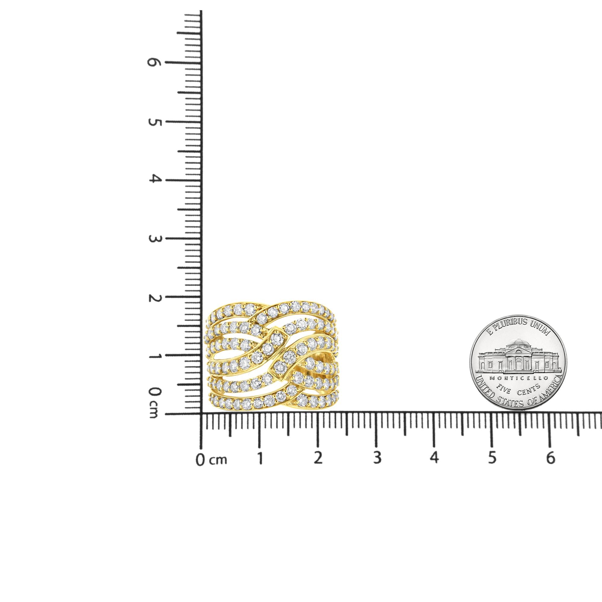 10K Yellow Gold 3.00 Cttw Diamond Multi Row Bypass Wave Cocktail Band Ring (J-K Color, I1-I2 Clarity) - Friggin Jewelry Premium