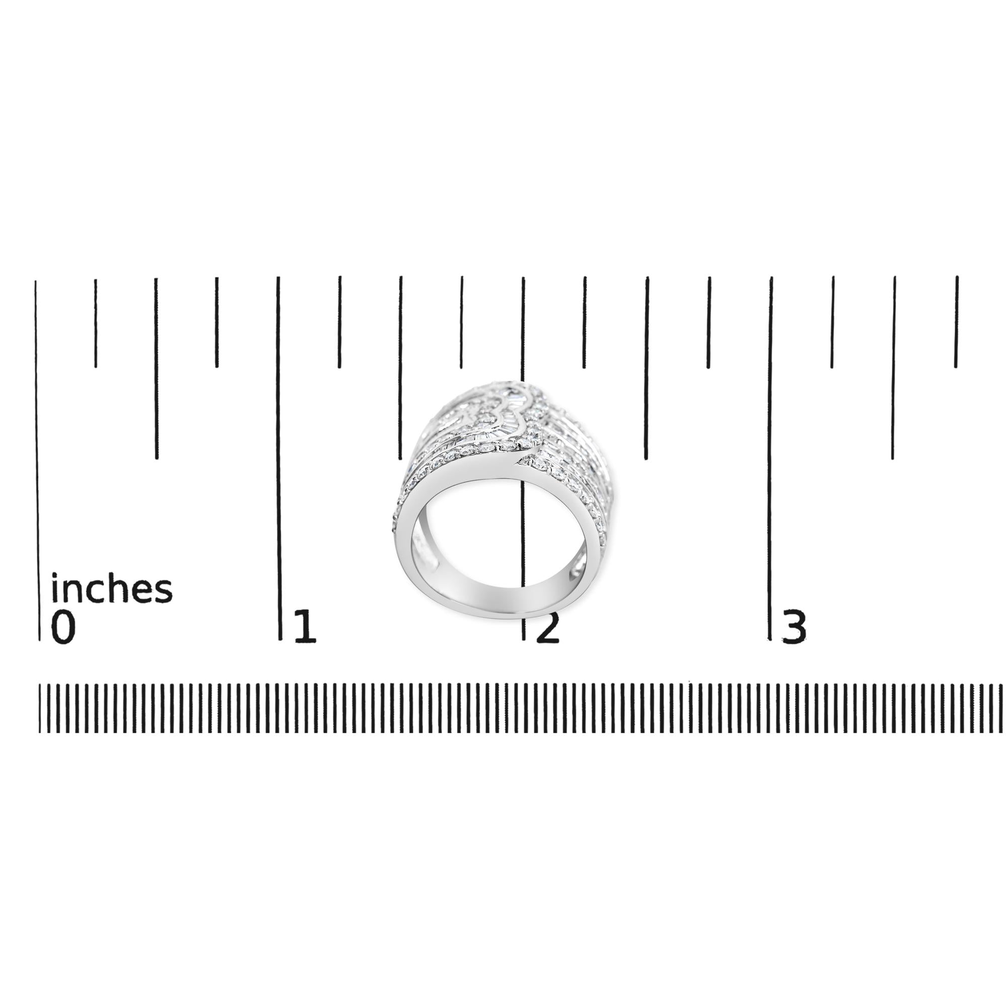10K White Gold 2 1/2 Cttw Round and Baguette-Cut Diamond Multi-Row Bypass Ring (J-K Color, I2-I3 Clarity) - Friggin Jewelry Premium